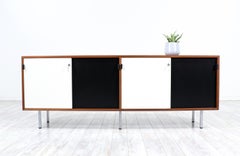 Florence Knoll Two-Tone Lacquered Credenza with Leather Pulls