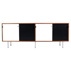 Florence Knoll Two-Tone Lacquered Credenza with Leather Pulls