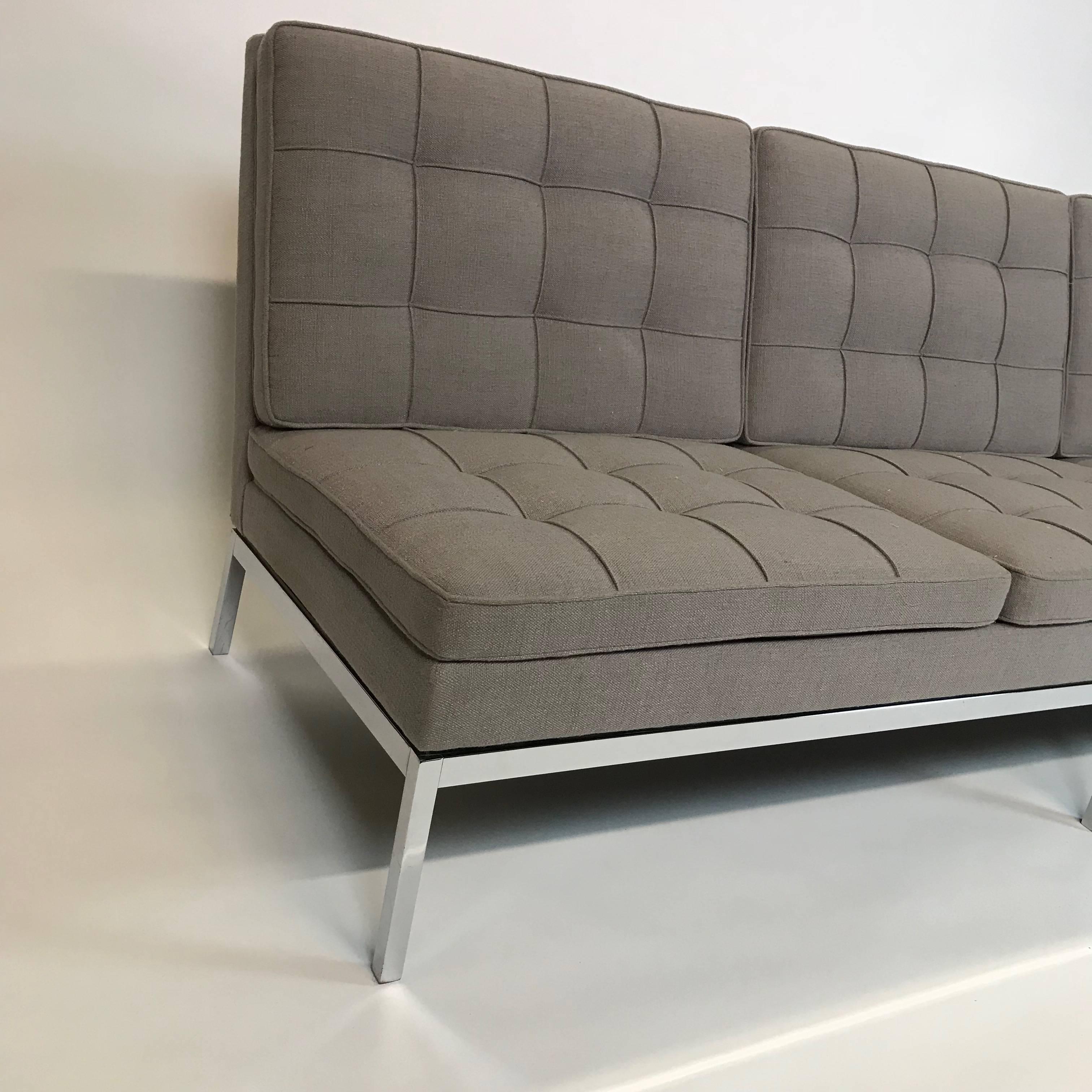Mid-Century Modern Florence Knoll Upholstered Three-Seat Armless Sofa