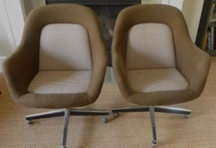 Florence Knoll Upholstered Chairs, Brown Wool, Chrome Swivel Base, 1960s, Pair