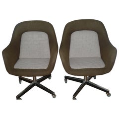 Florence Knoll Upholstered Chairs, Brown Wool, Chrome Swivel Base, 1960s, Pair