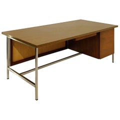 Florence Knoll Walnut and Cane Executive Desk, circa 1960