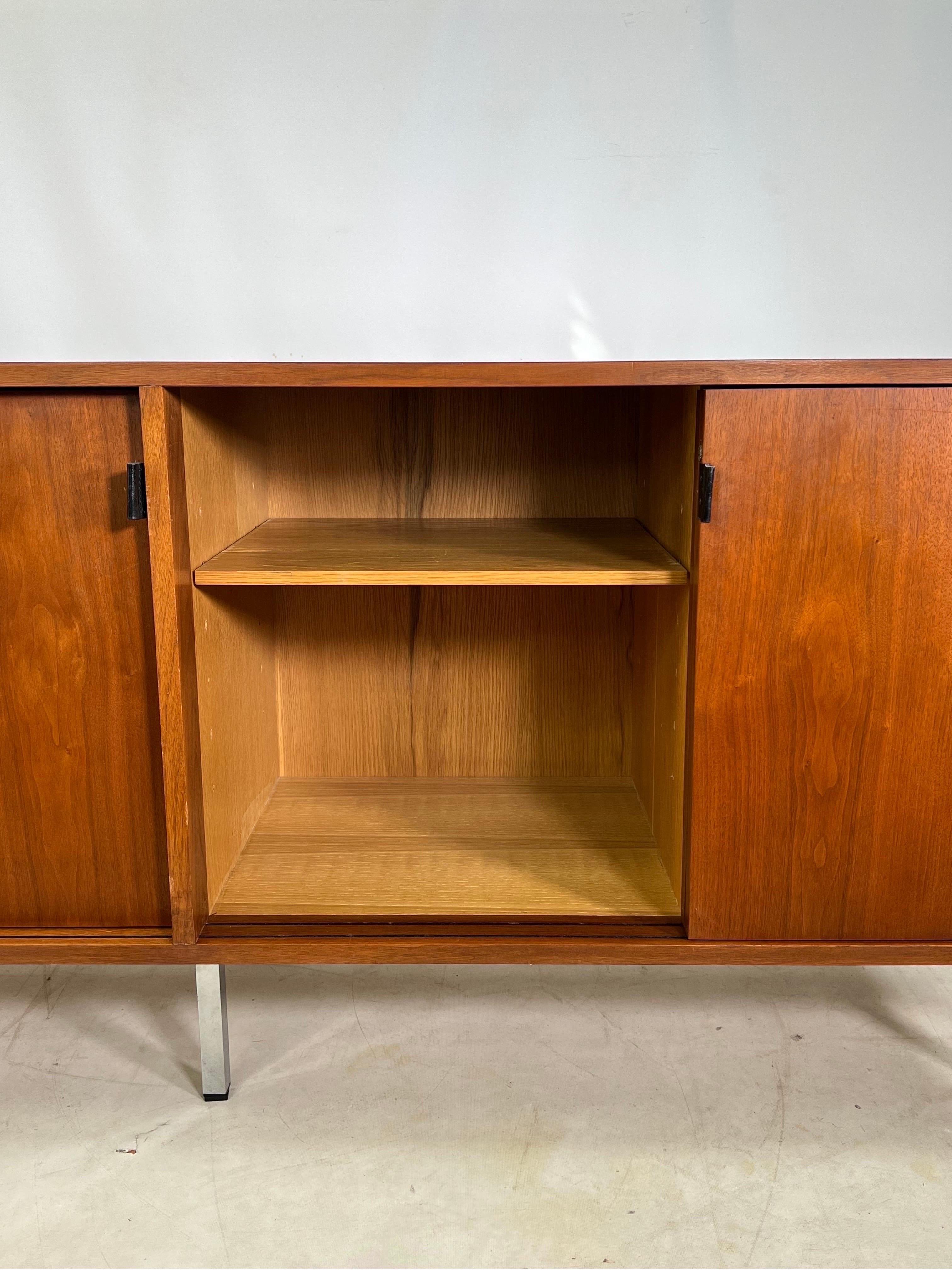 Mid-Century Modern Florence Knoll Walnut and Chrome Credenza