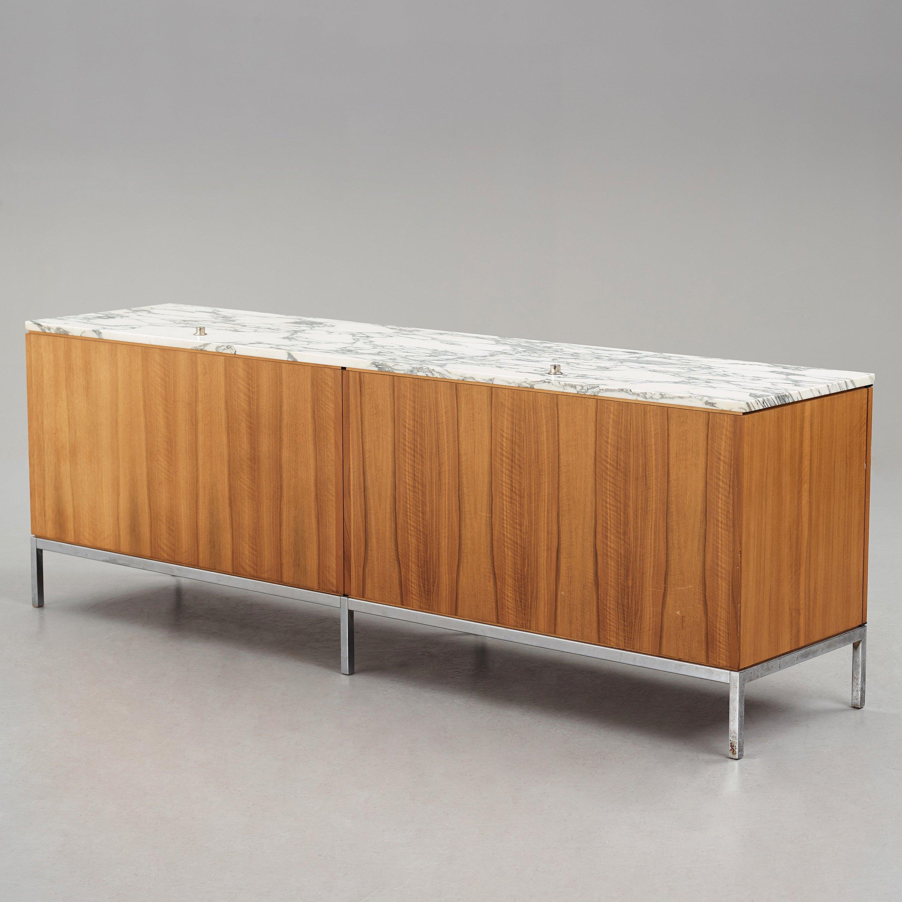 Mid-Century Modern Florence Knoll Walnut and Marble Credenza / Sideboard, by Nordiska Sweden, 1966