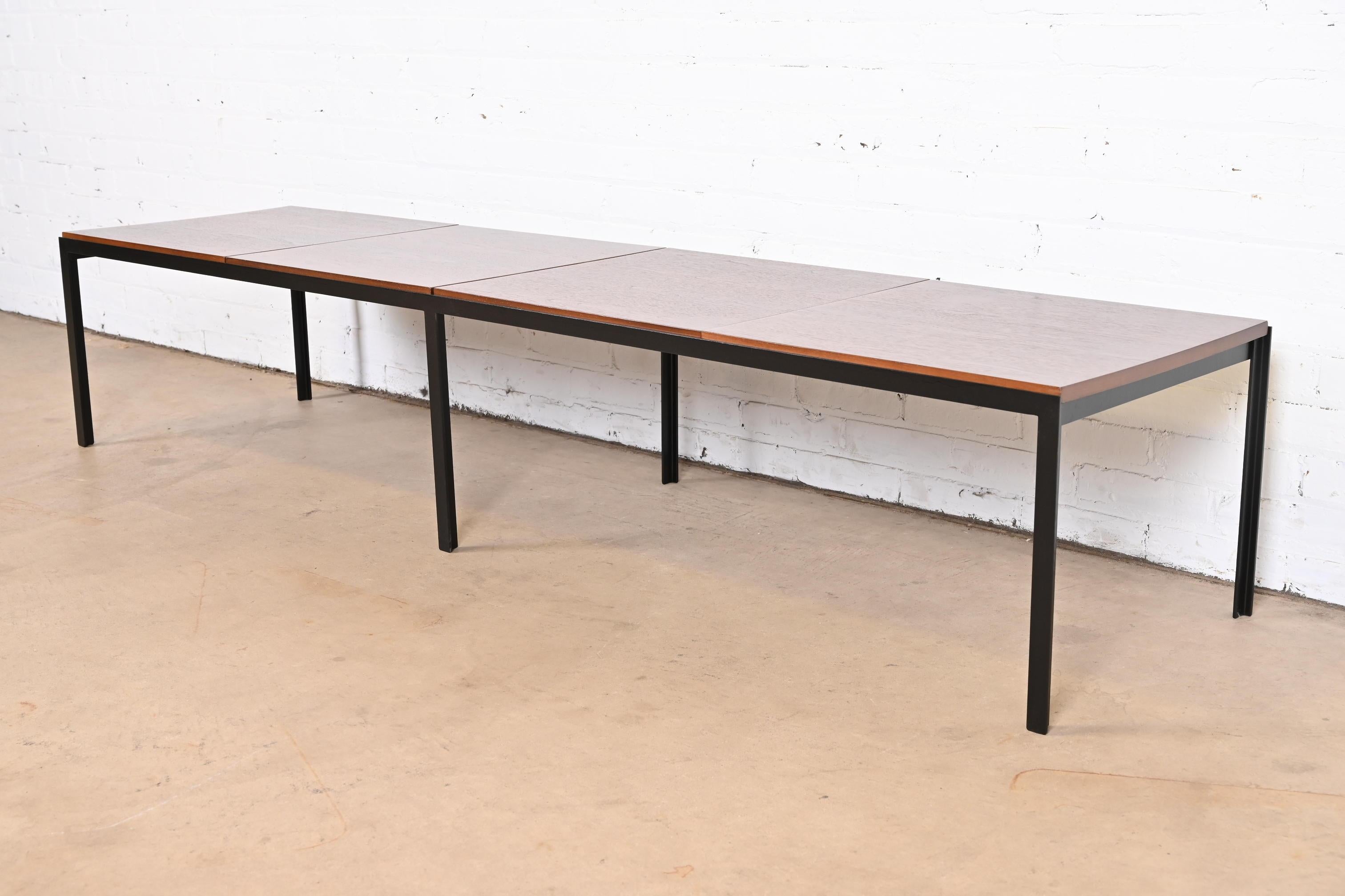 American Florence Knoll Walnut and Steel Extra Long Coffee Table or Bench, Refinished