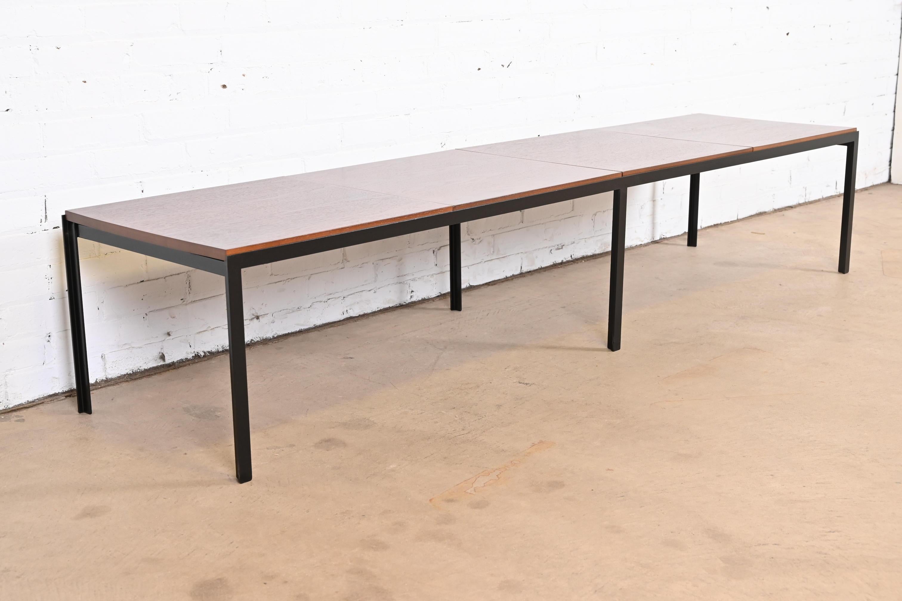 Florence Knoll Walnut and Steel Extra Long Coffee Table or Bench, Refinished In Good Condition In South Bend, IN