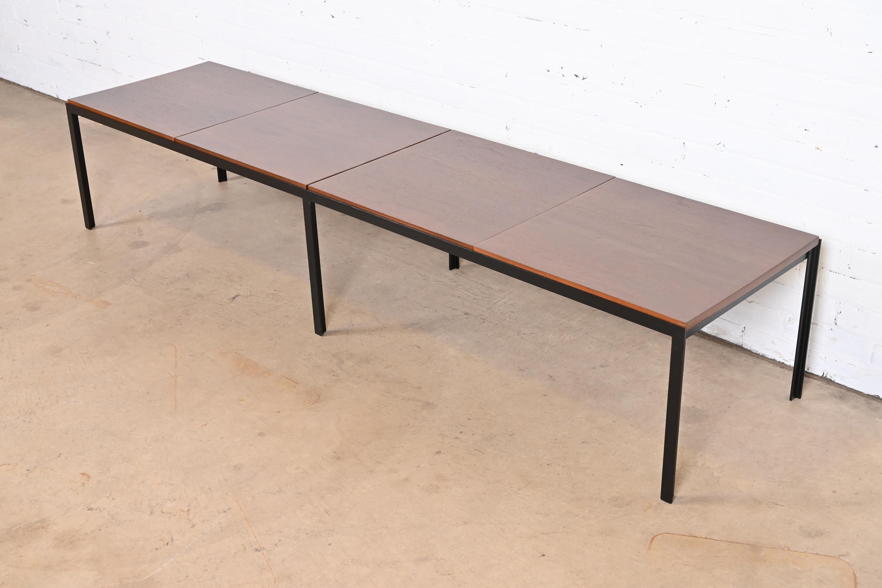 Mid-20th Century Florence Knoll Walnut and Steel Extra Long Coffee Table or Bench, Refinished