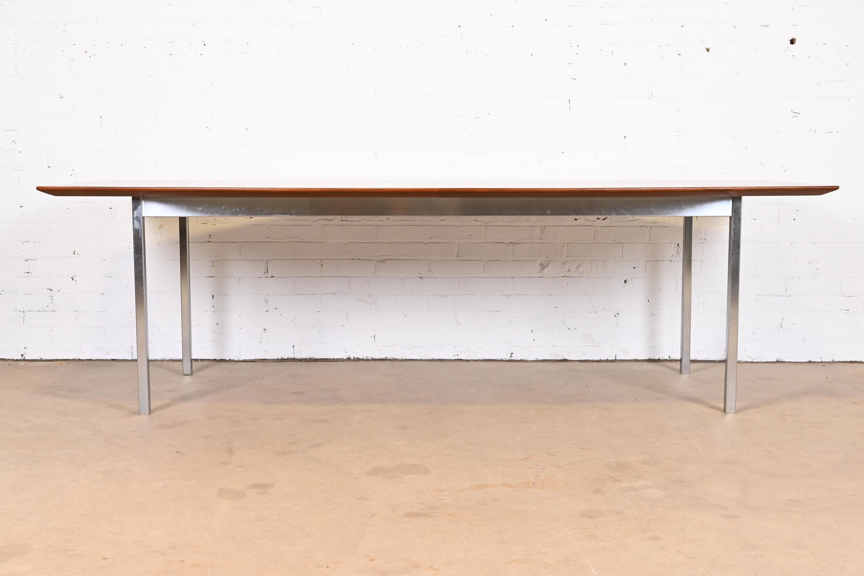 Mid-Century Modern Florence Knoll Walnut Boat Shaped Conference or Dining Table, Newly Refinished