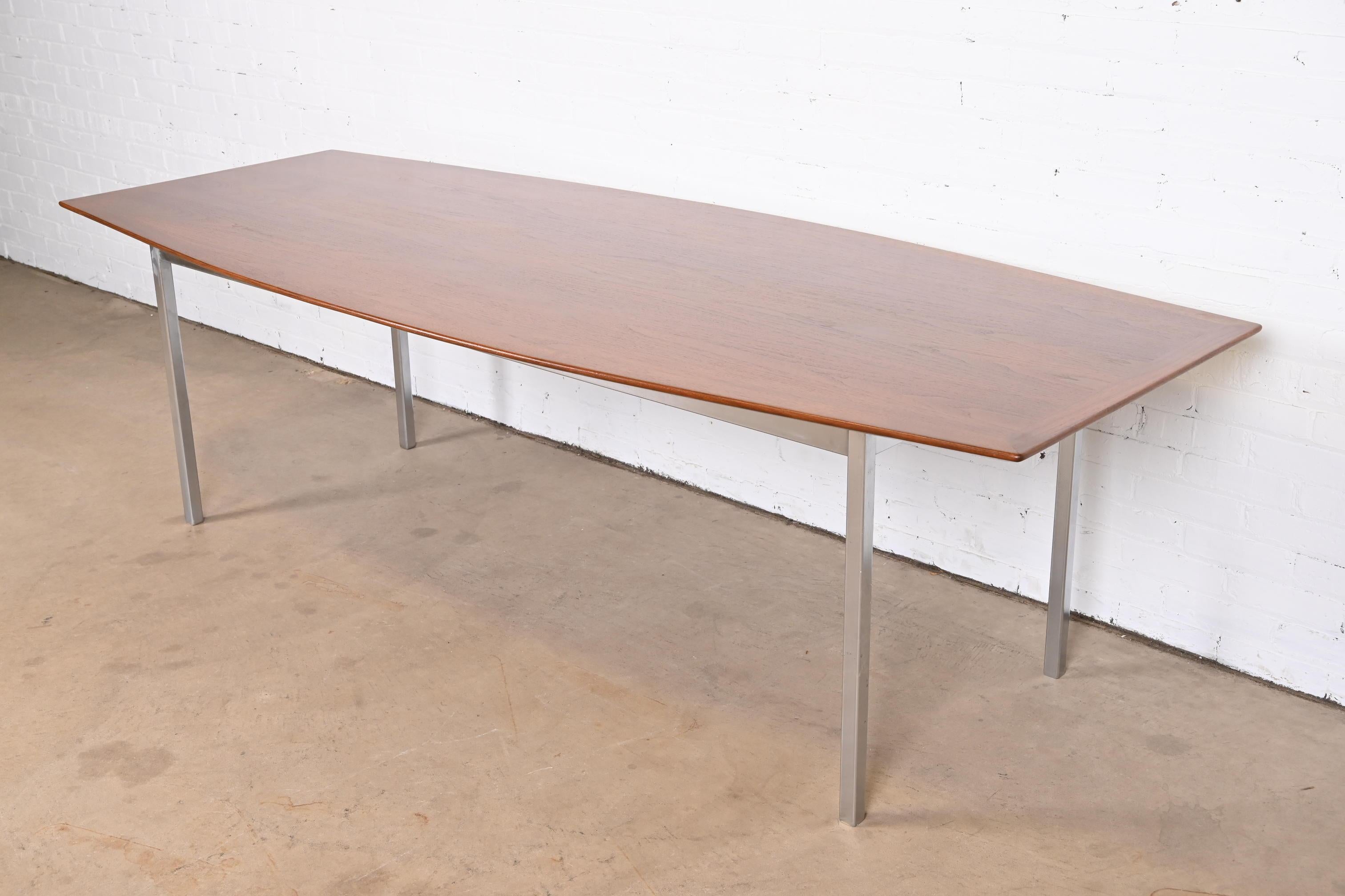 American Florence Knoll Walnut Boat Shaped Conference or Dining Table, Newly Refinished