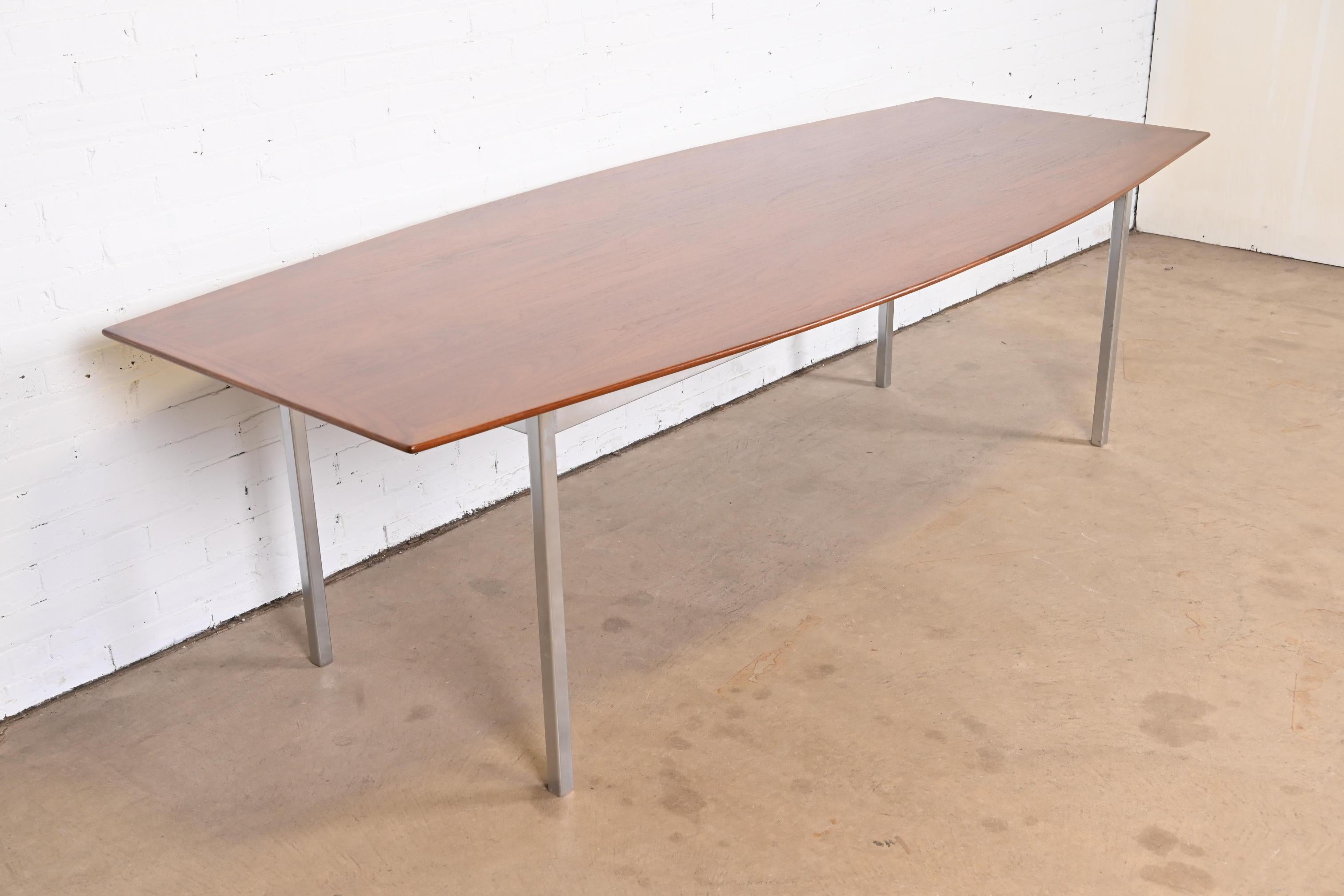 20th Century Florence Knoll Walnut Boat Shaped Conference or Dining Table, Newly Refinished