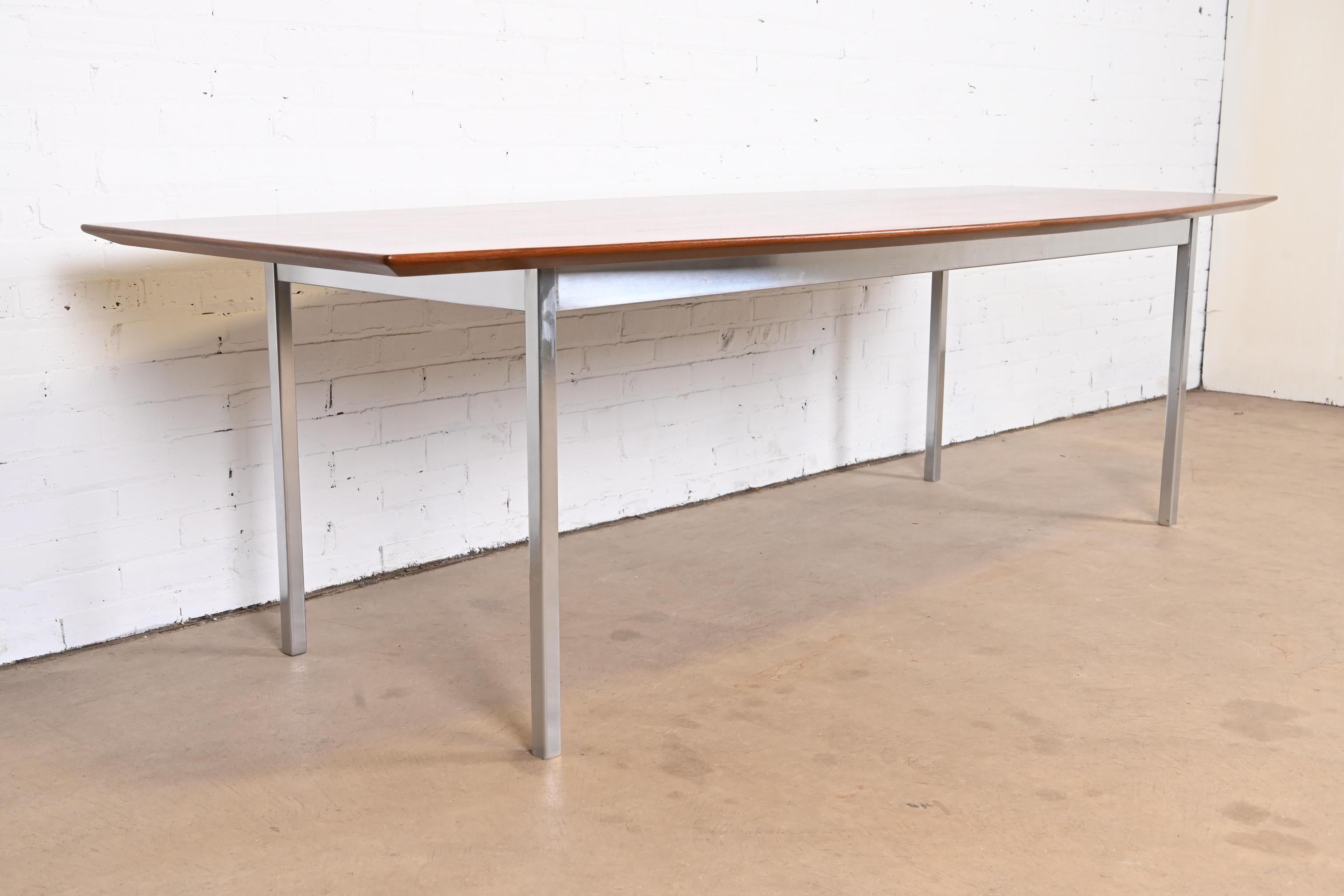 Steel Florence Knoll Walnut Boat Shaped Conference or Dining Table, Newly Refinished