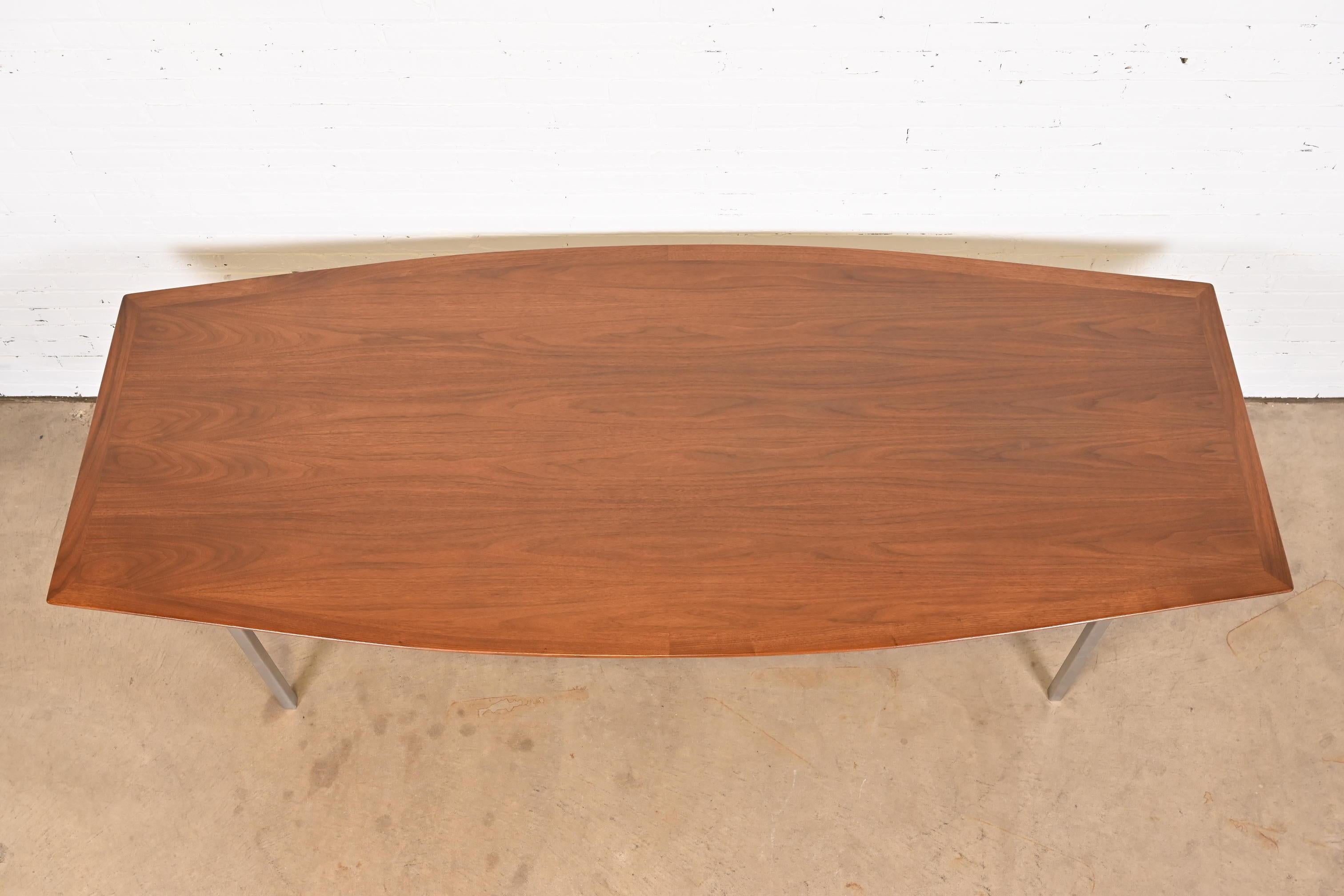 Florence Knoll Walnut Boat Shaped Conference or Dining Table, Newly Refinished 1