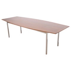 Florence Knoll Walnut Boat Shaped Conference or Dining Table, Newly Refinished