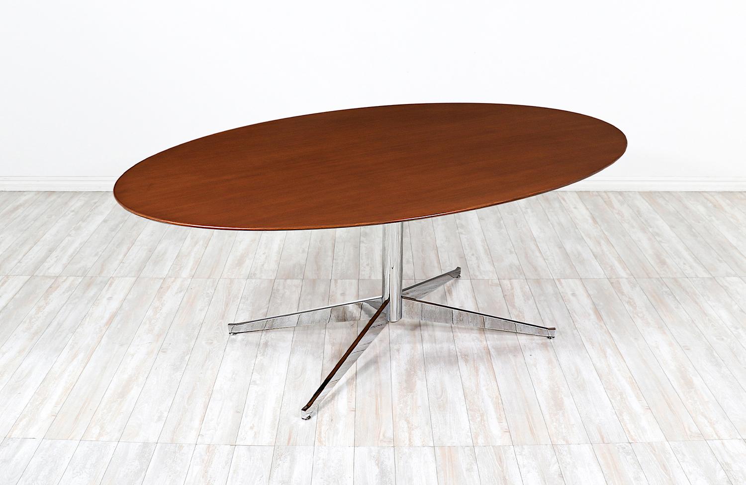 Mid-Century Modern Florence Knoll Walnut & Chrome Oval Dining Table or Desk for Knoll Inc. For Sale