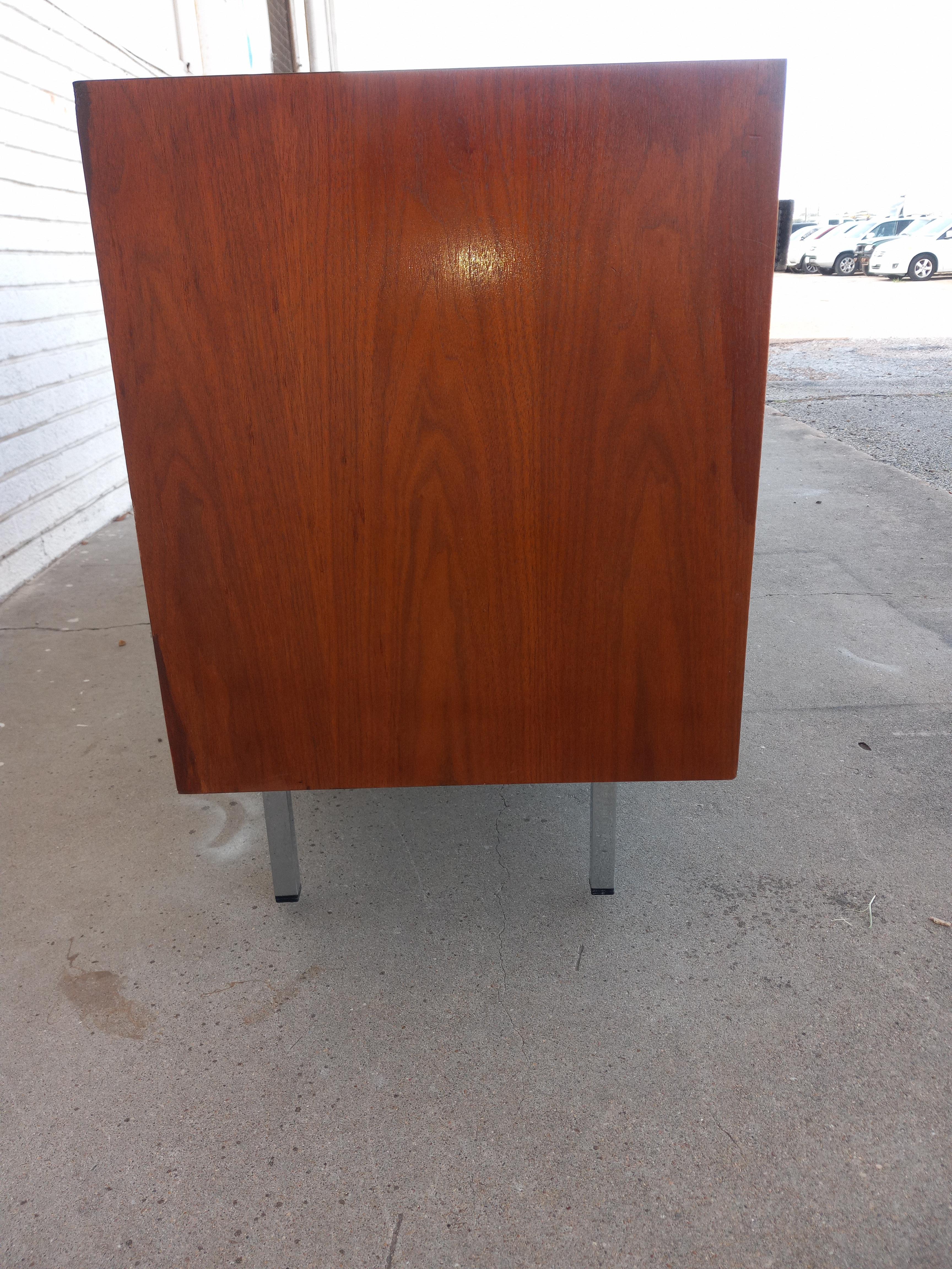 20th Century Florence Knoll Walnut Credenza cane doors w Leather Pulls