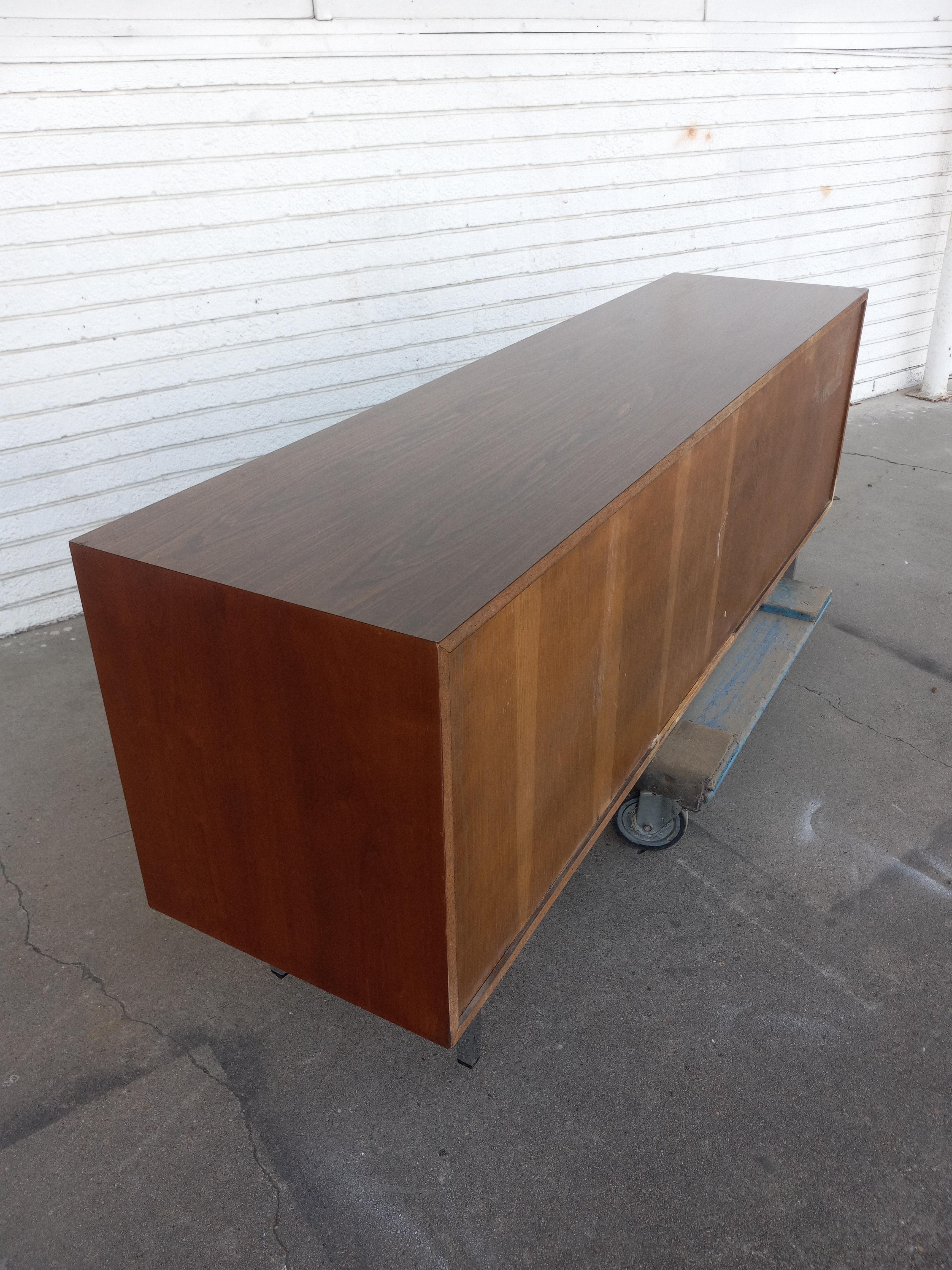 Florence Knoll Walnut Credenza cane doors w Leather Pulls 1