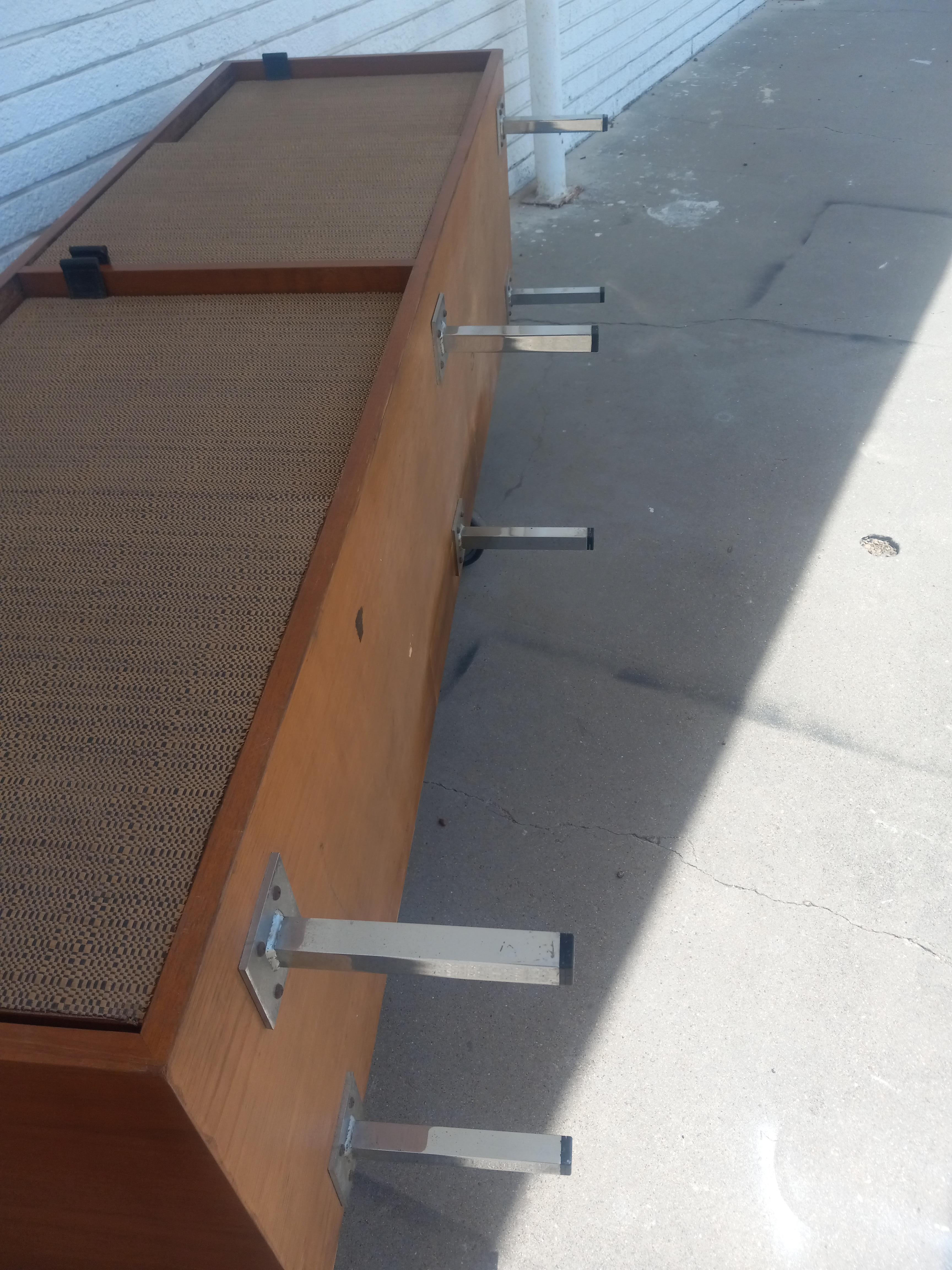 Florence Knoll Walnut Credenza cane doors w Leather Pulls 2