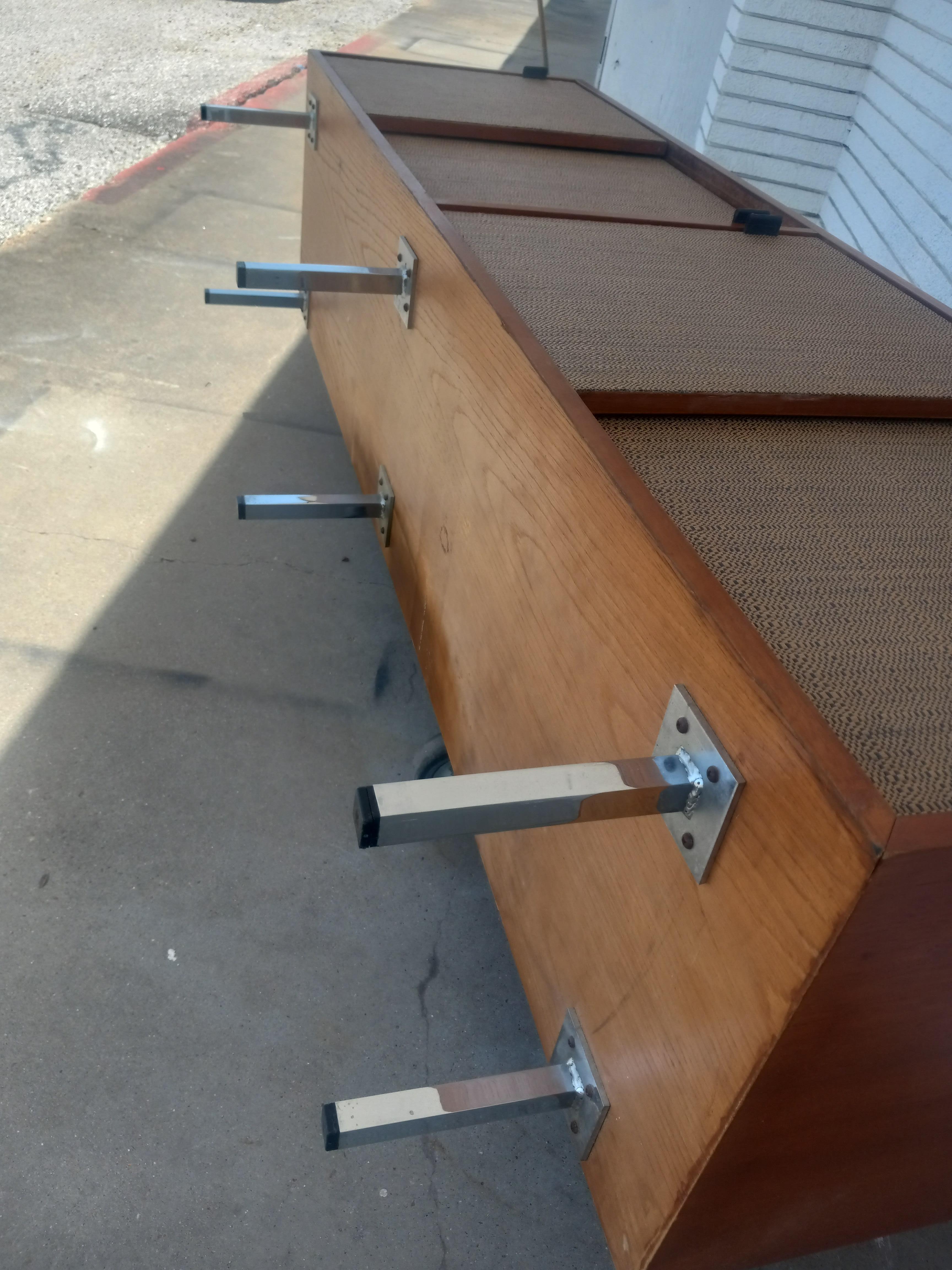 Florence Knoll Walnut Credenza cane doors w Leather Pulls 3