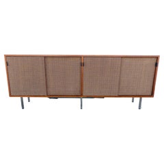 Florence Knoll Walnut Credenza cane doors w Leather Pulls