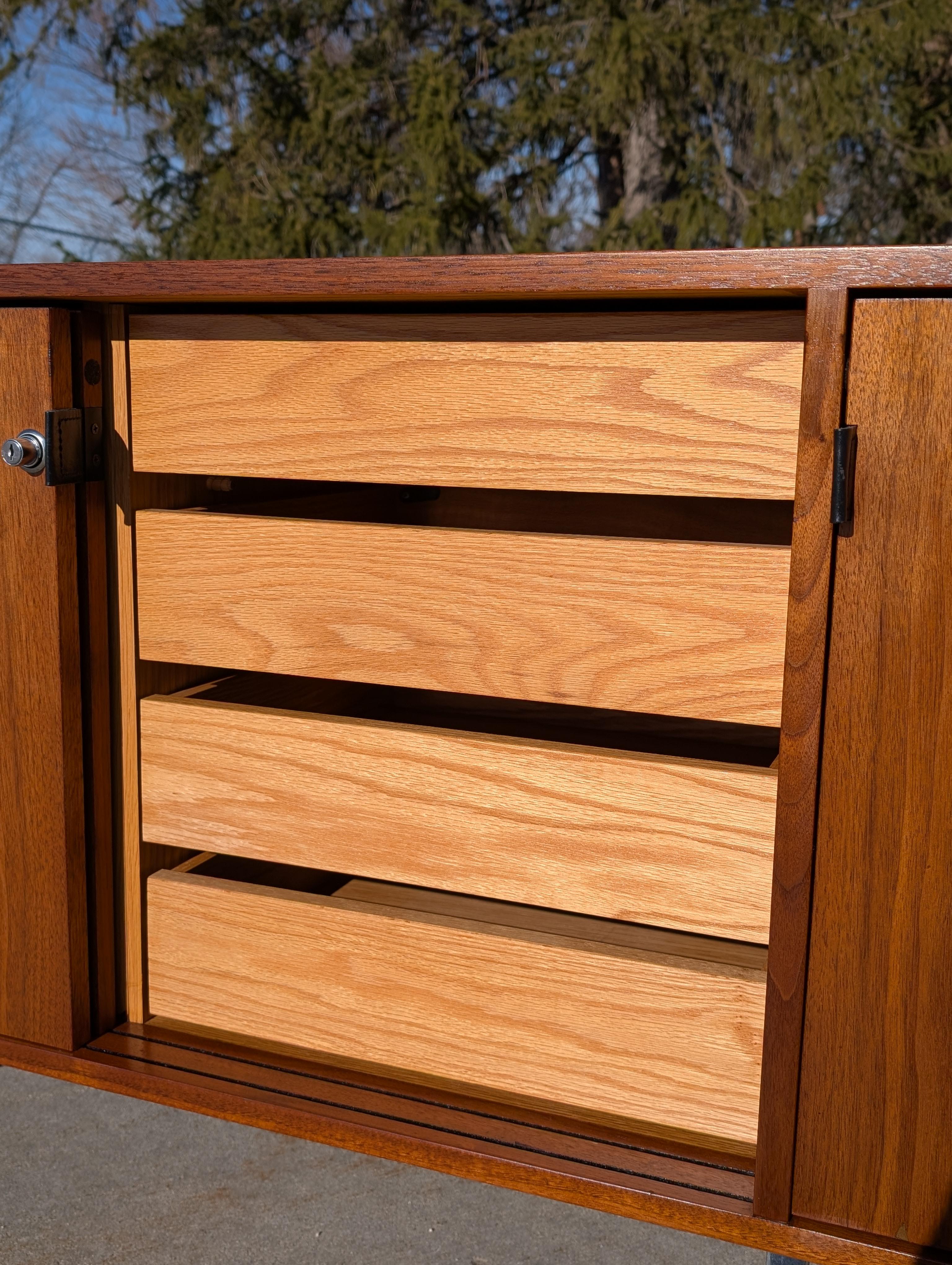 Leather Florence Knoll Walnut Credenza For Sale