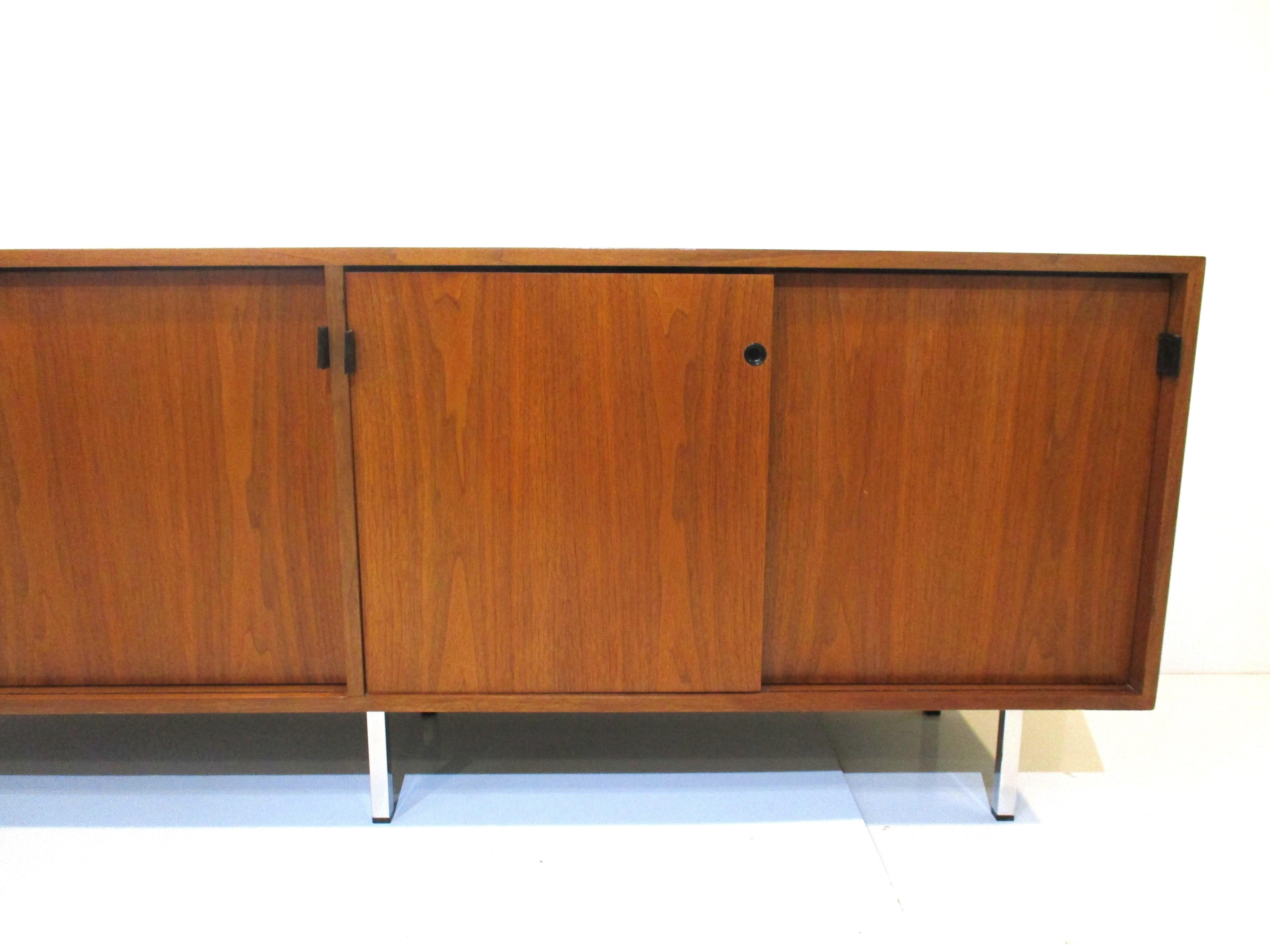 Mid-Century Modern Florence Knoll Walnut Credenza / Sideboard for Knoll