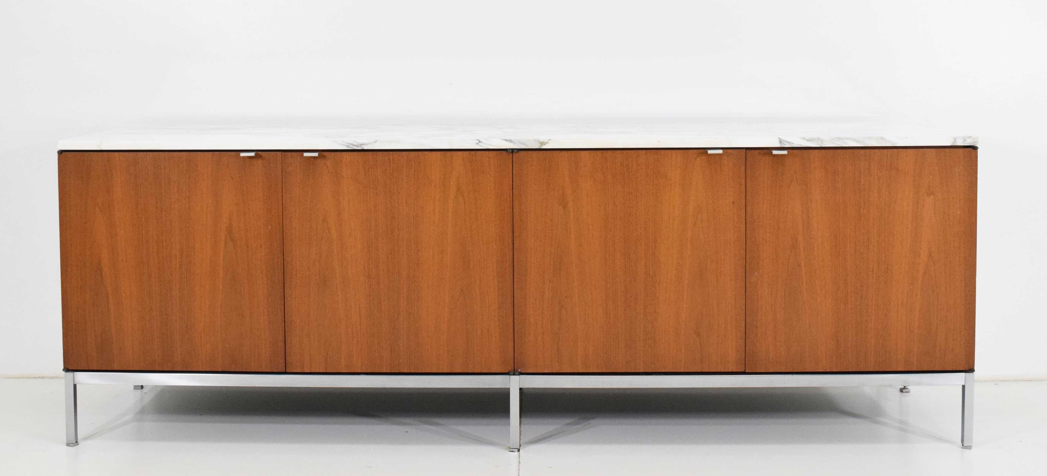 American Florence Knoll Walnut Credenza with Marble Top