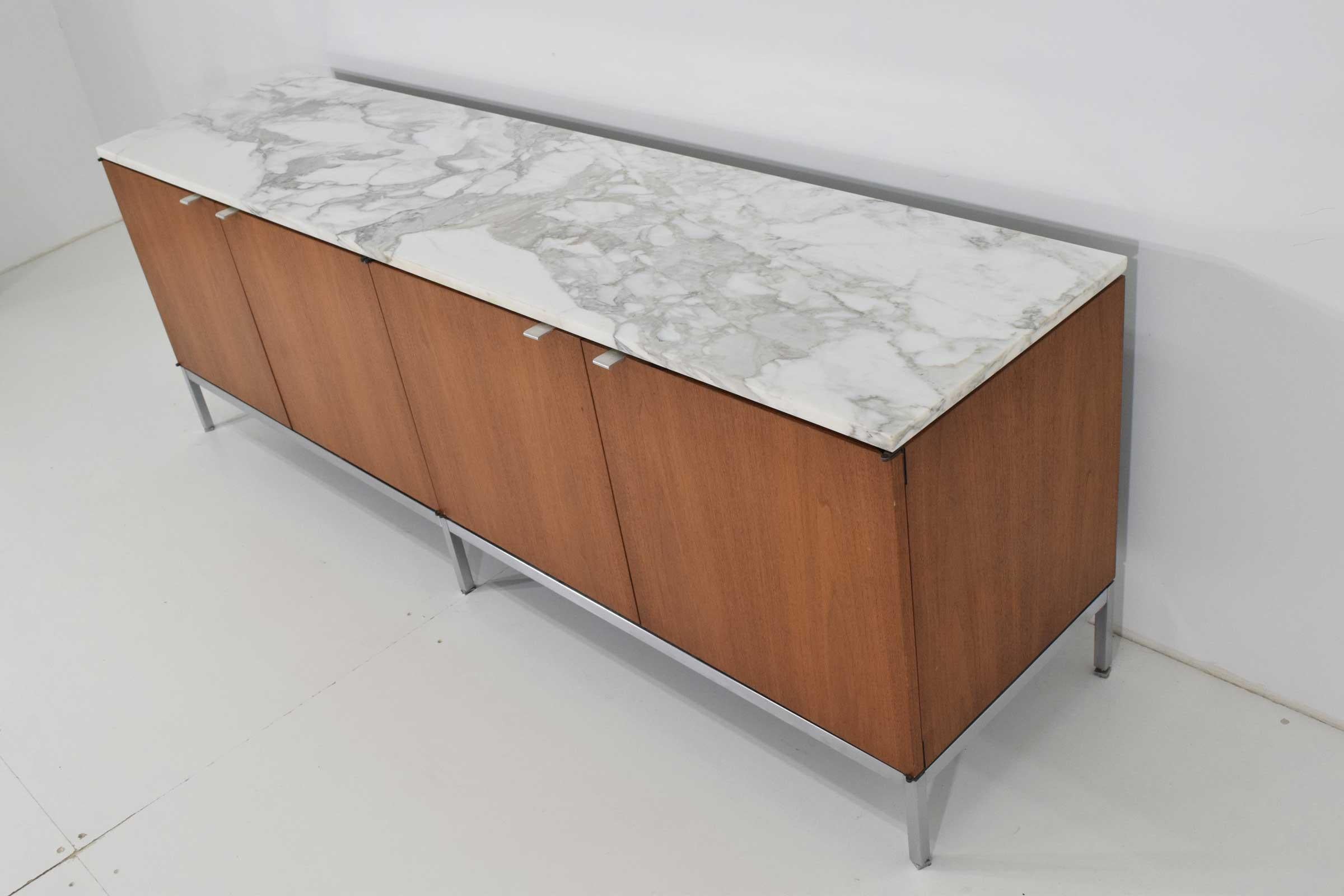 20th Century Florence Knoll Walnut Credenza with Marble Top