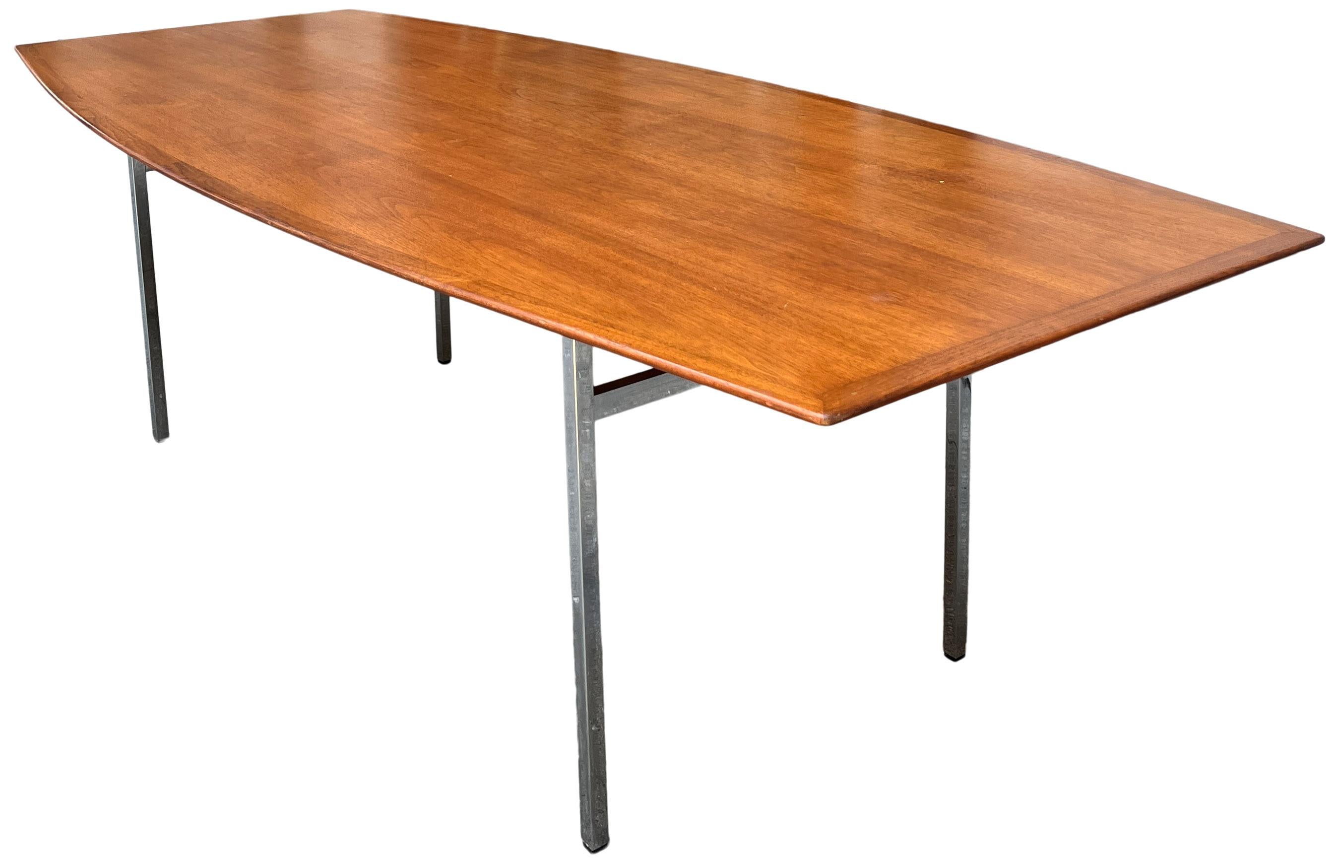 Chrome Monumental Florence Knoll Walnut Dining or Conference Table