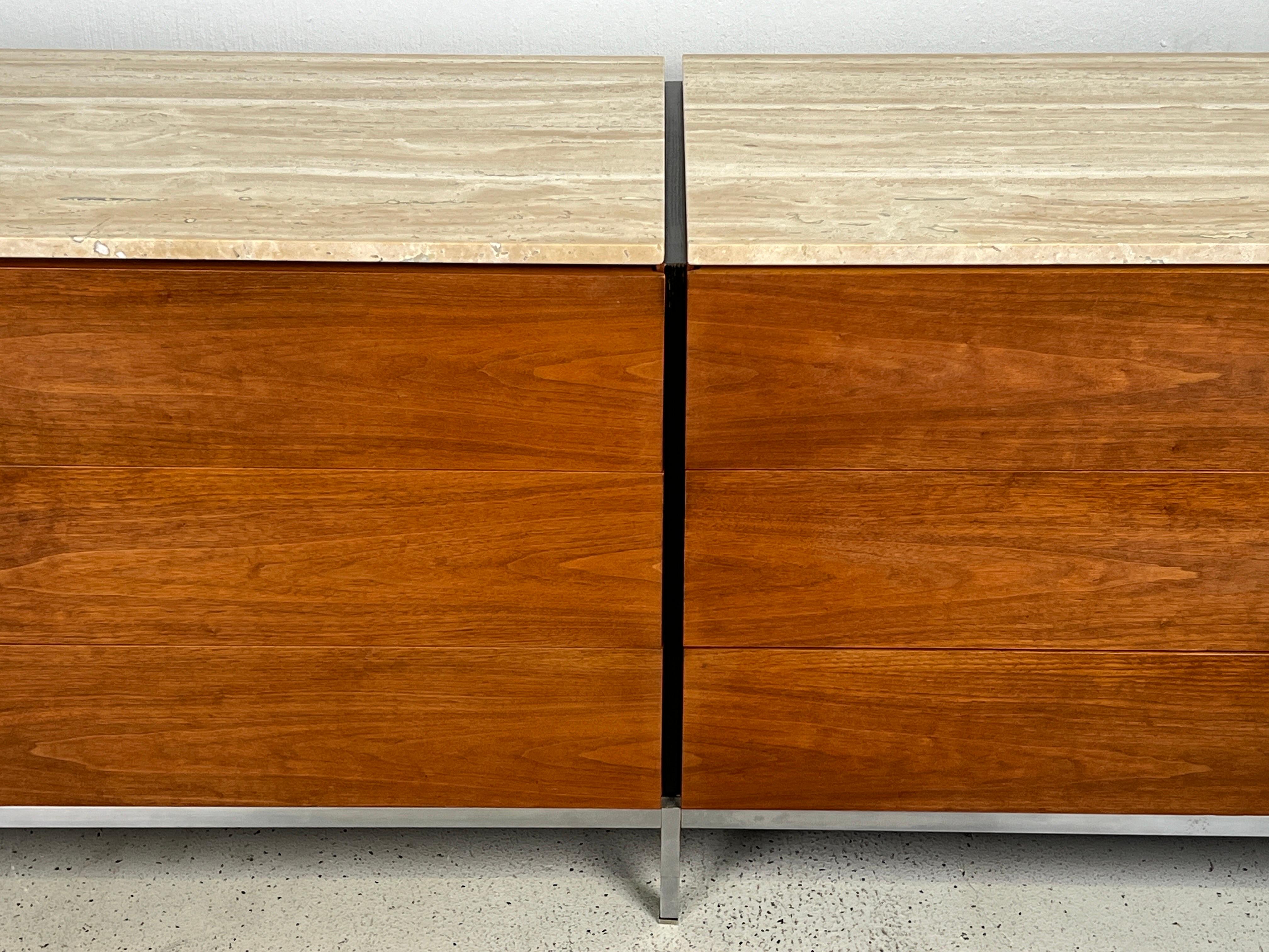 Florence Knoll Walnut Dresser with Travertine Top For Sale 6