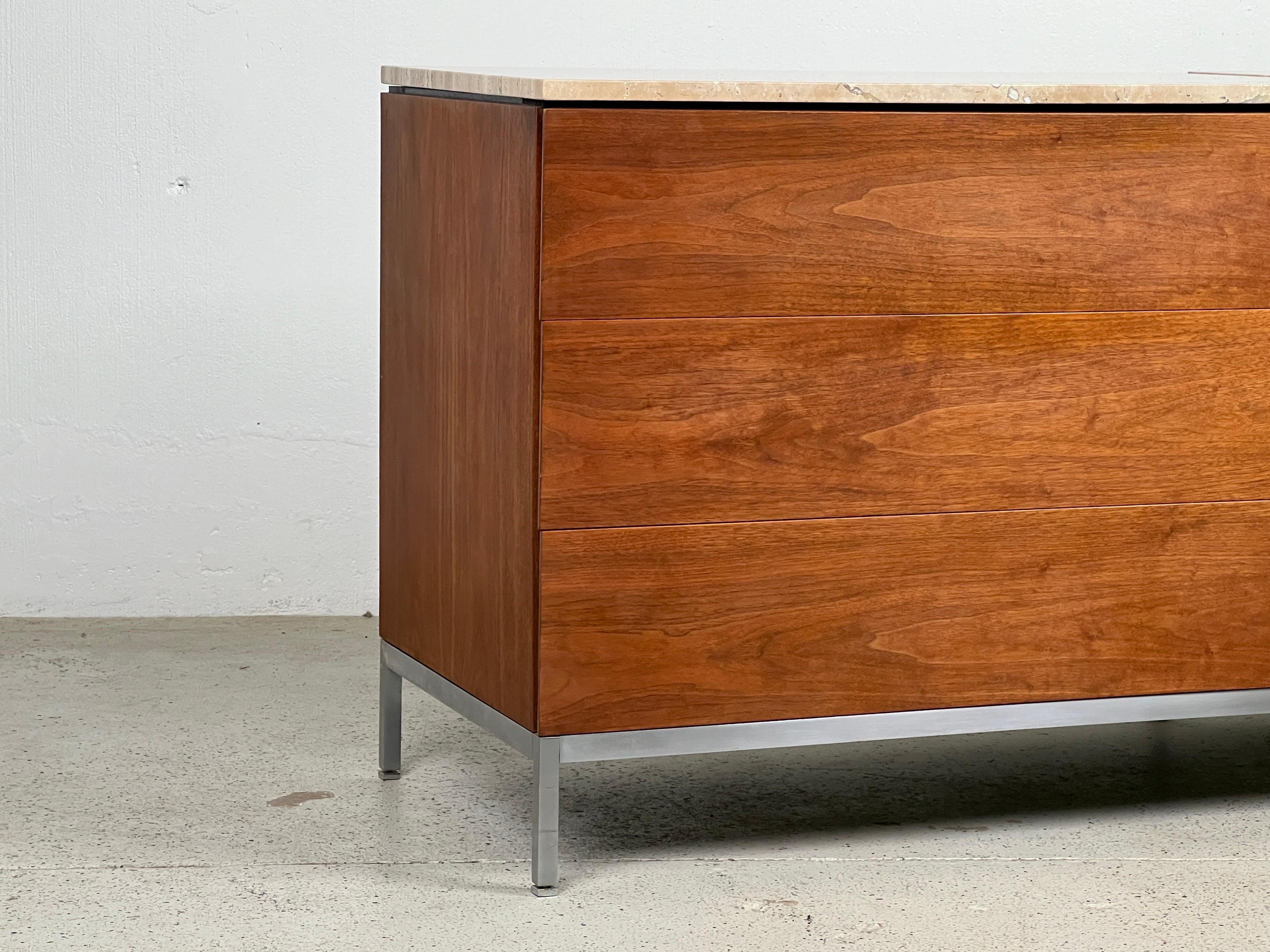 Florence Knoll Walnut Dresser with Travertine Top For Sale 9