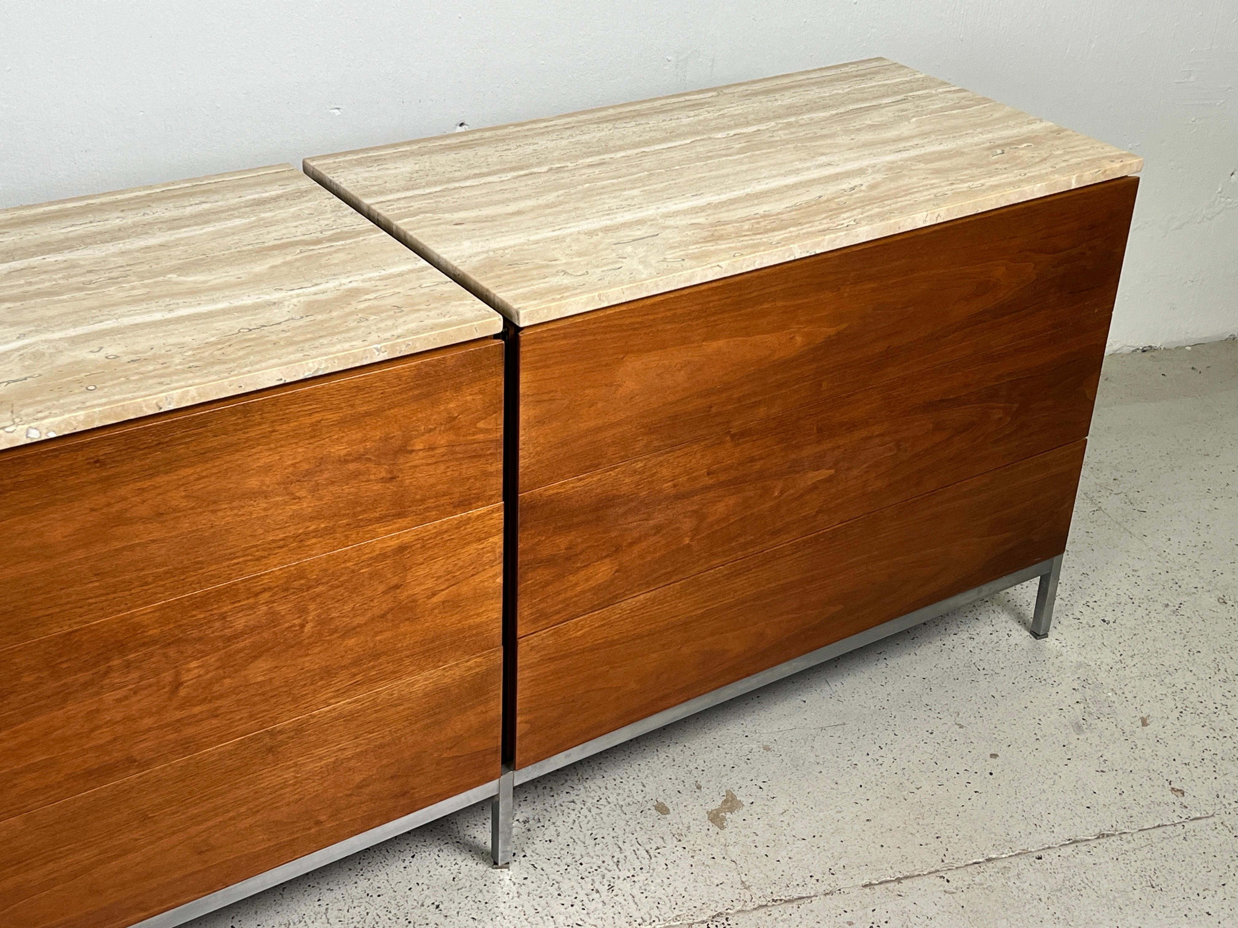 Florence Knoll Walnut Dresser with Travertine Top For Sale 11