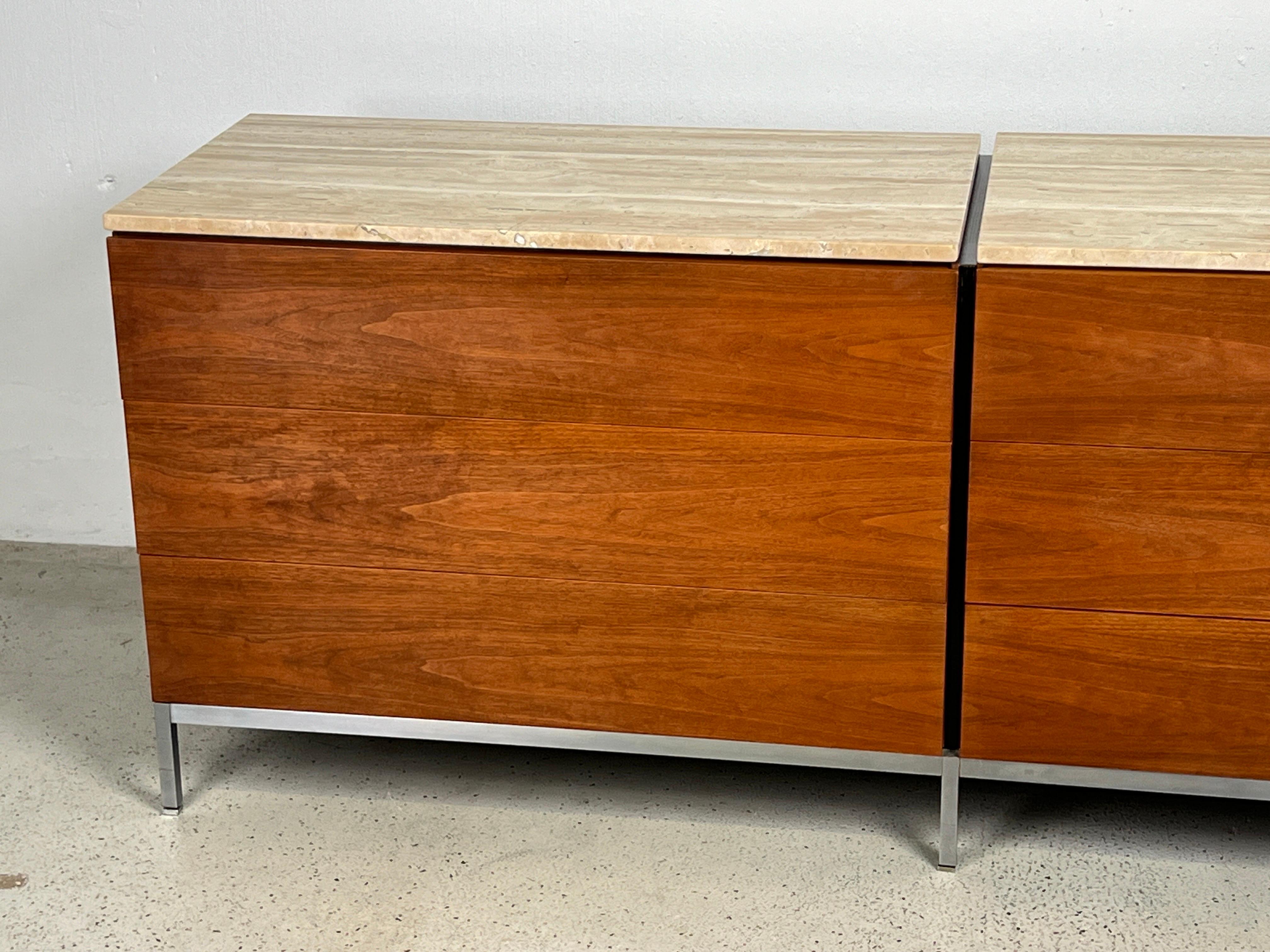 Mid-20th Century Florence Knoll Walnut Dresser with Travertine Top  For Sale