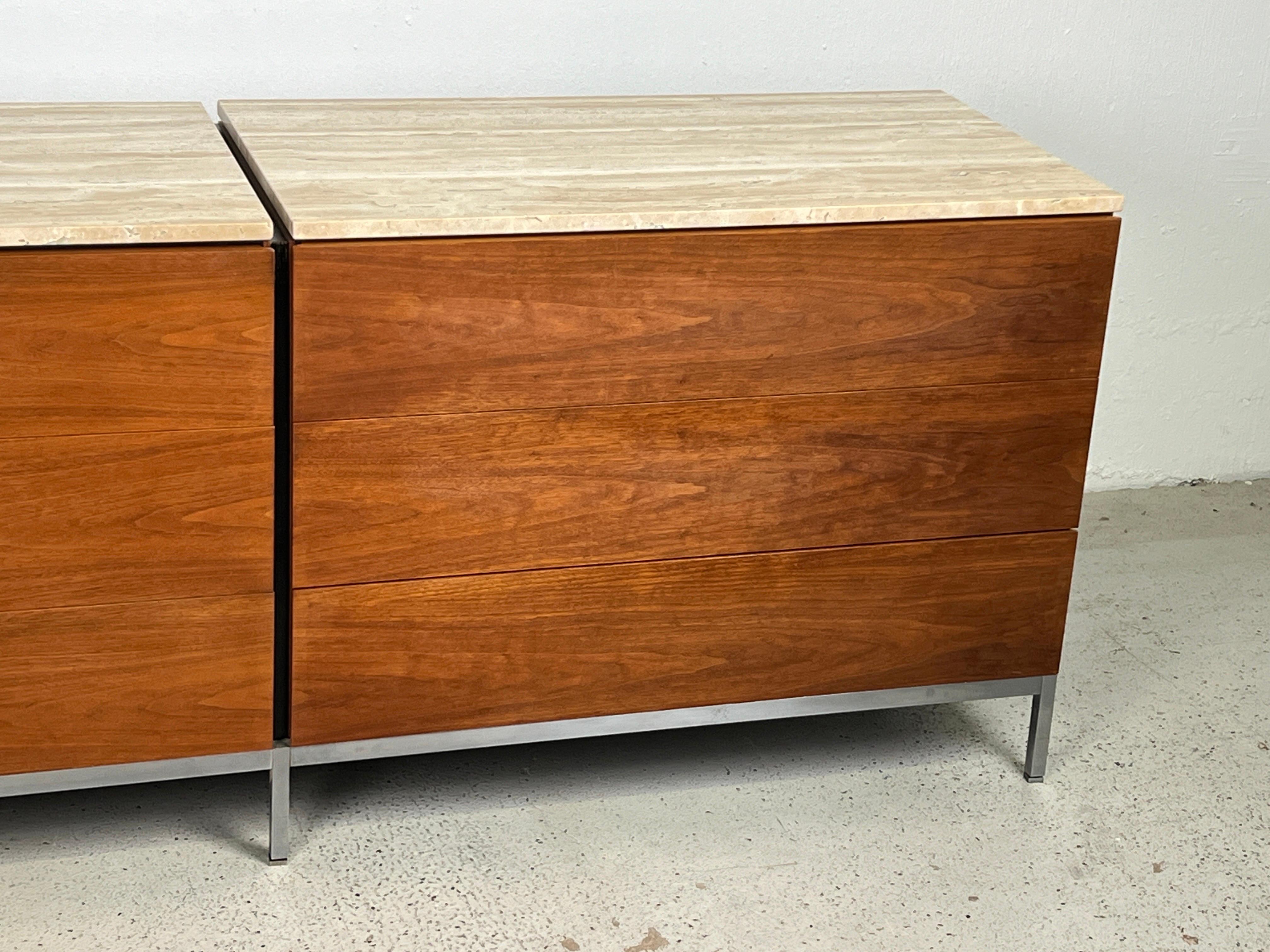 Florence Knoll Walnut Dresser with Travertine Top For Sale 1