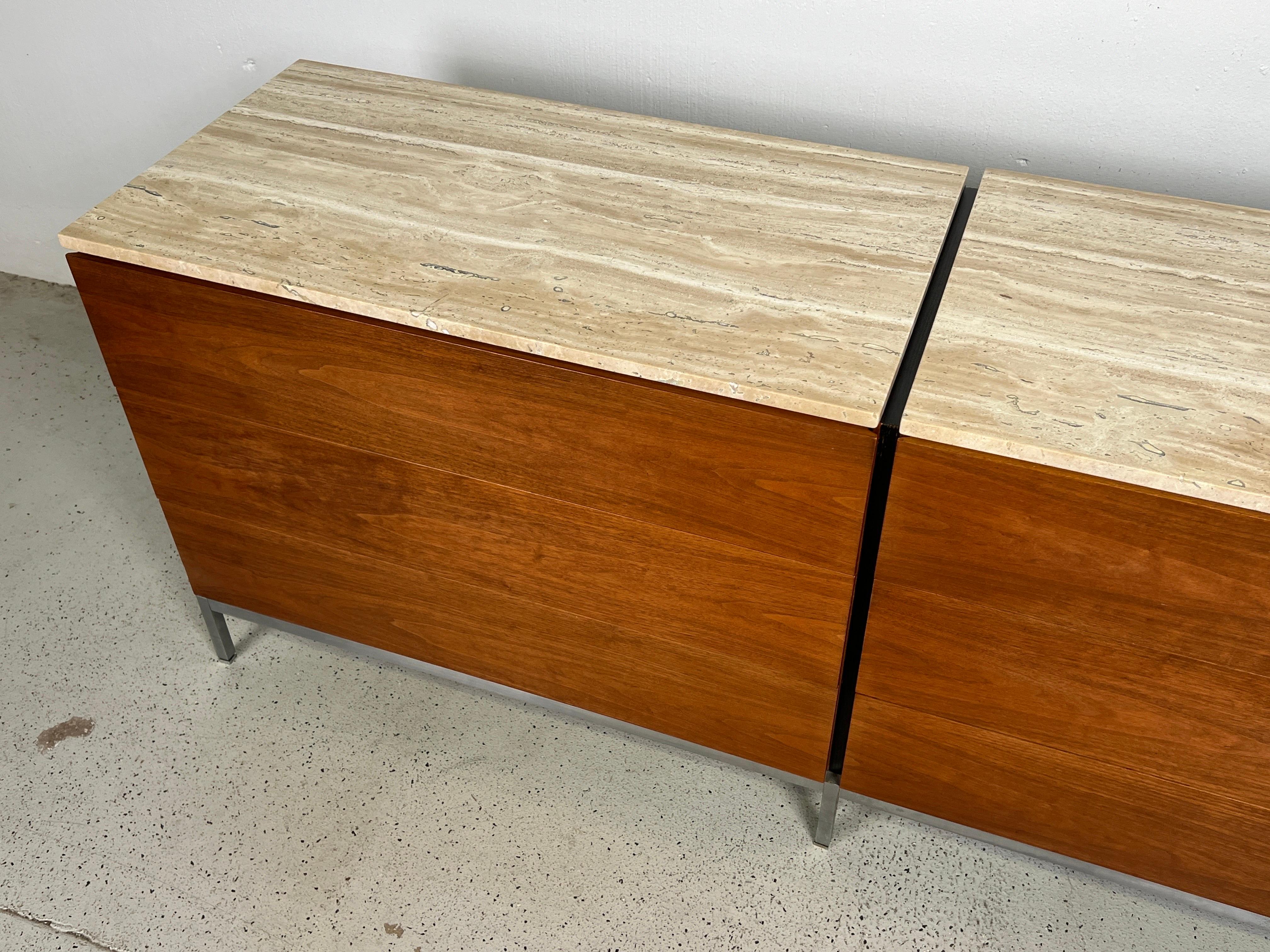 Florence Knoll Walnut Dresser with Travertine Top  For Sale 2