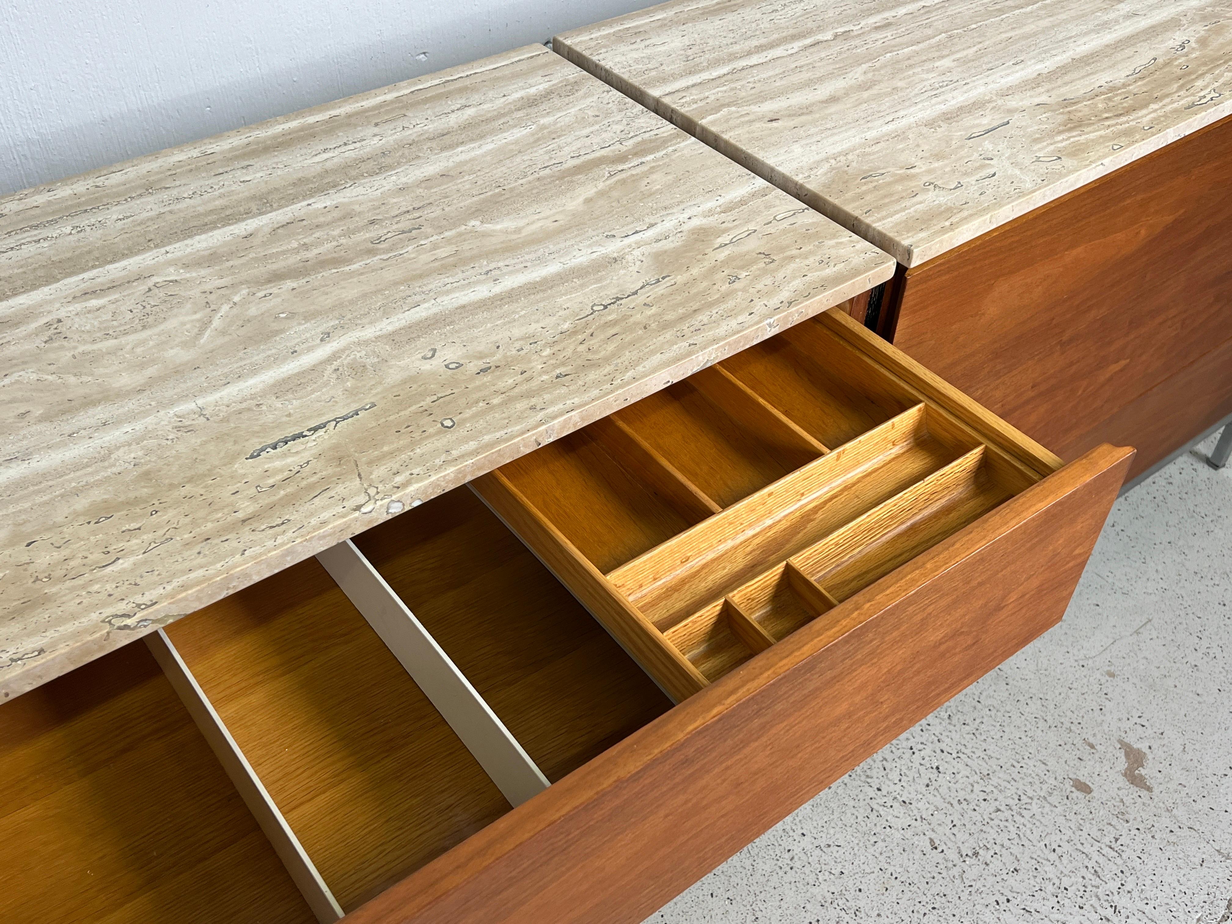 Florence Knoll Walnut Dresser with Travertine Top For Sale 3
