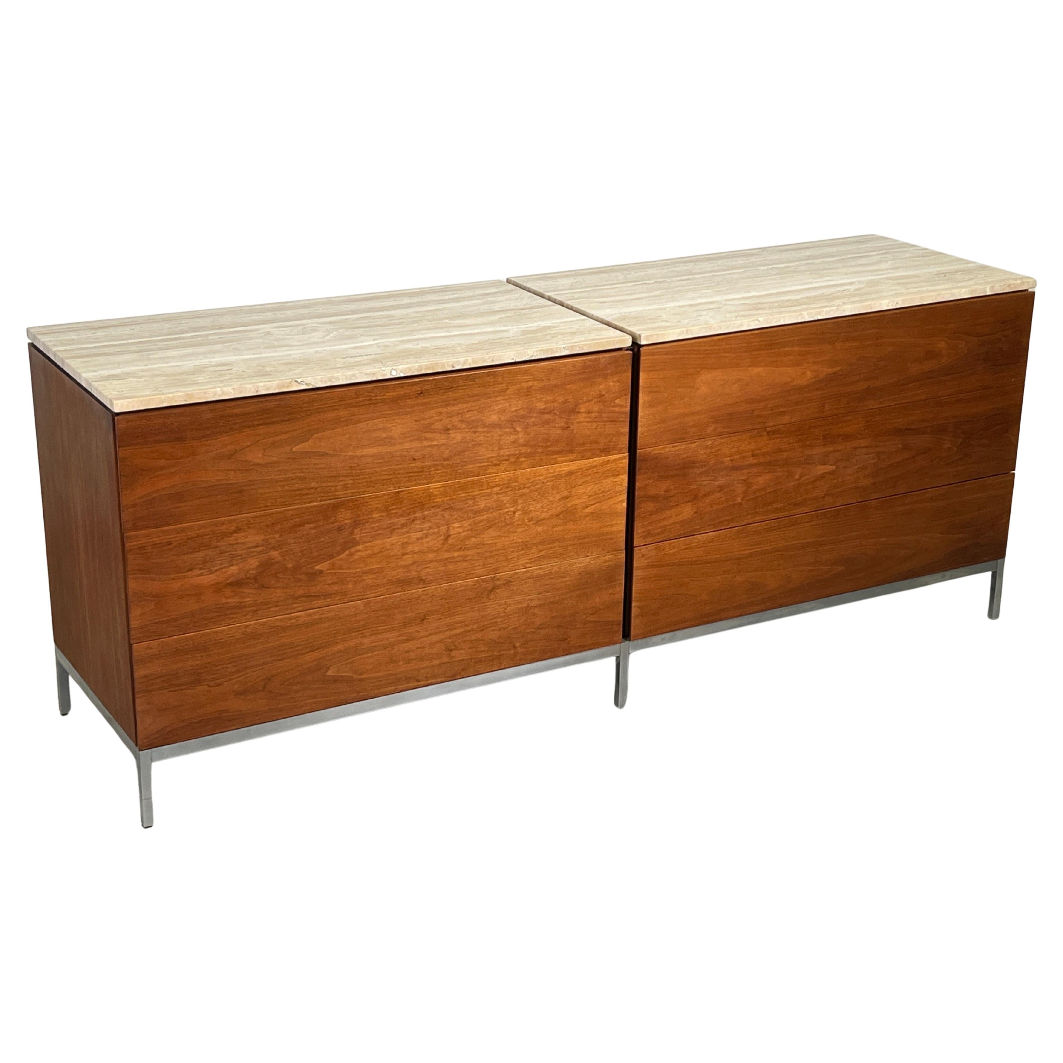 Florence Knoll Walnut Dresser with Travertine Top  For Sale