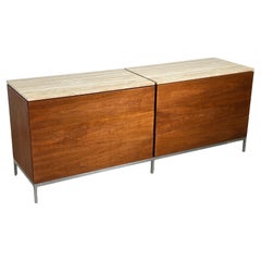 Used Florence Knoll Walnut Dresser with Travertine Top 