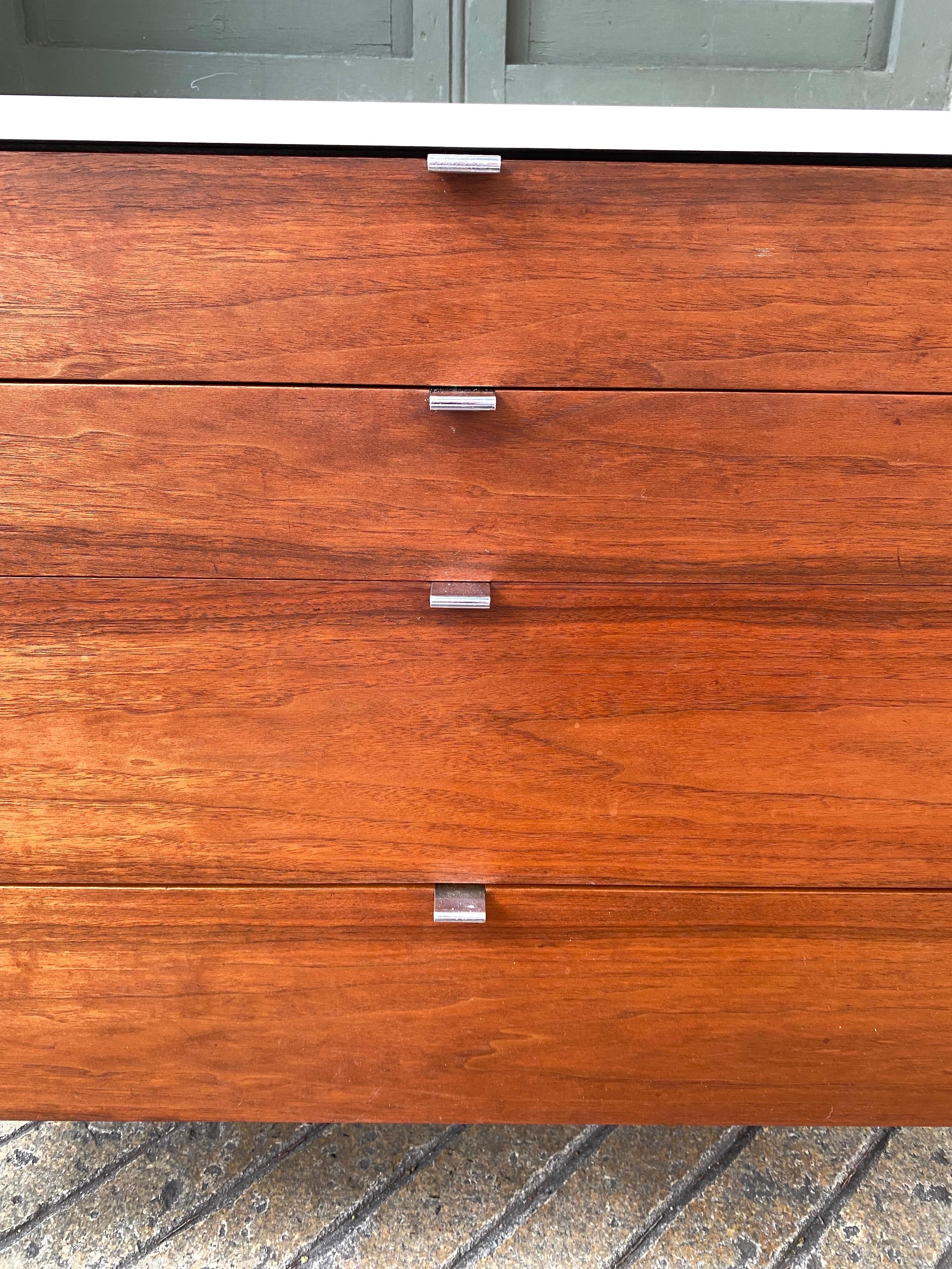 Florence Knoll Walnut Dresser with White Formica Top, 2 Available In Good Condition In Philadelphia, PA