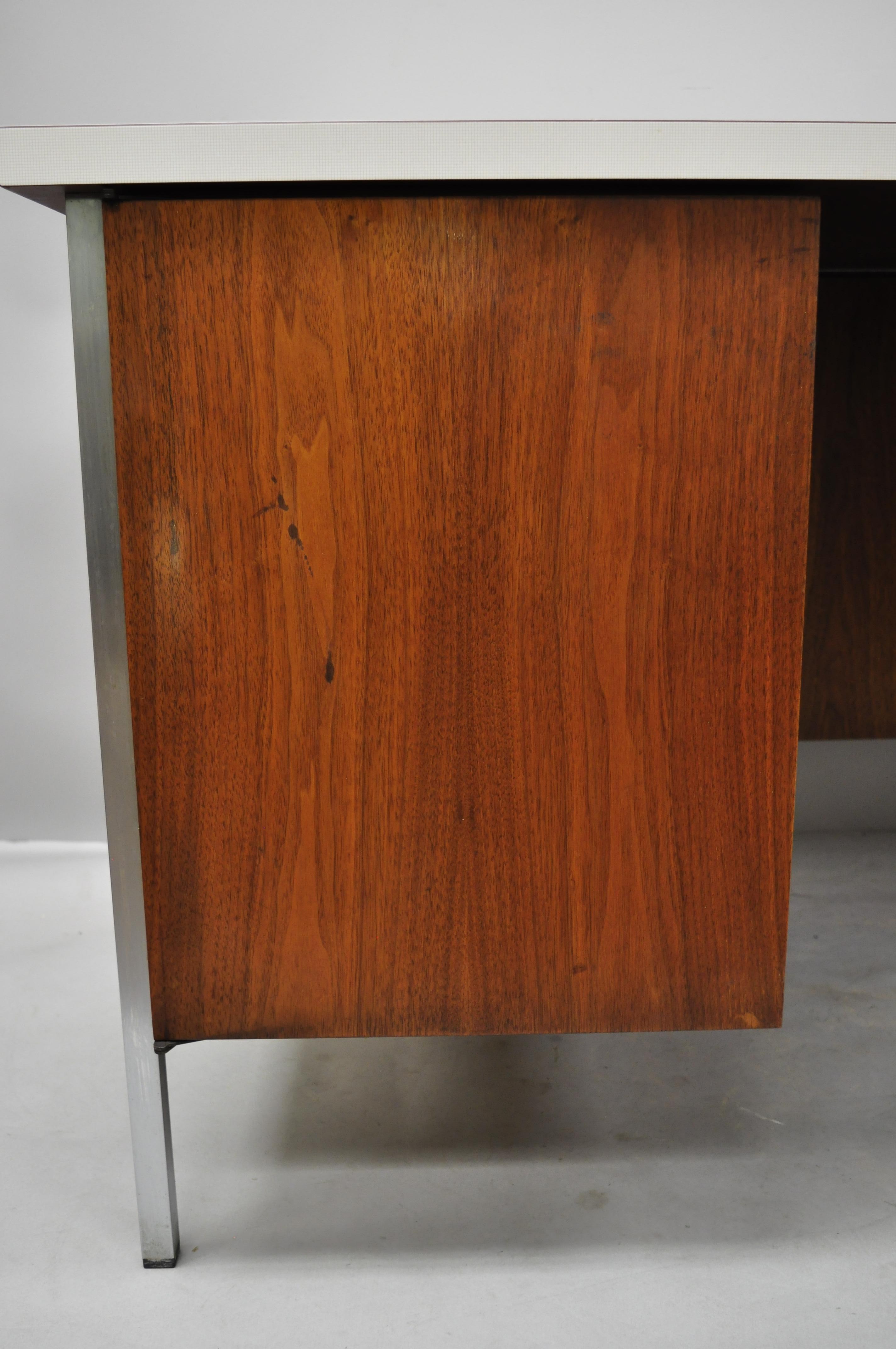 Chrome Florence Knoll Walnut Executive Desk with Laminate Top