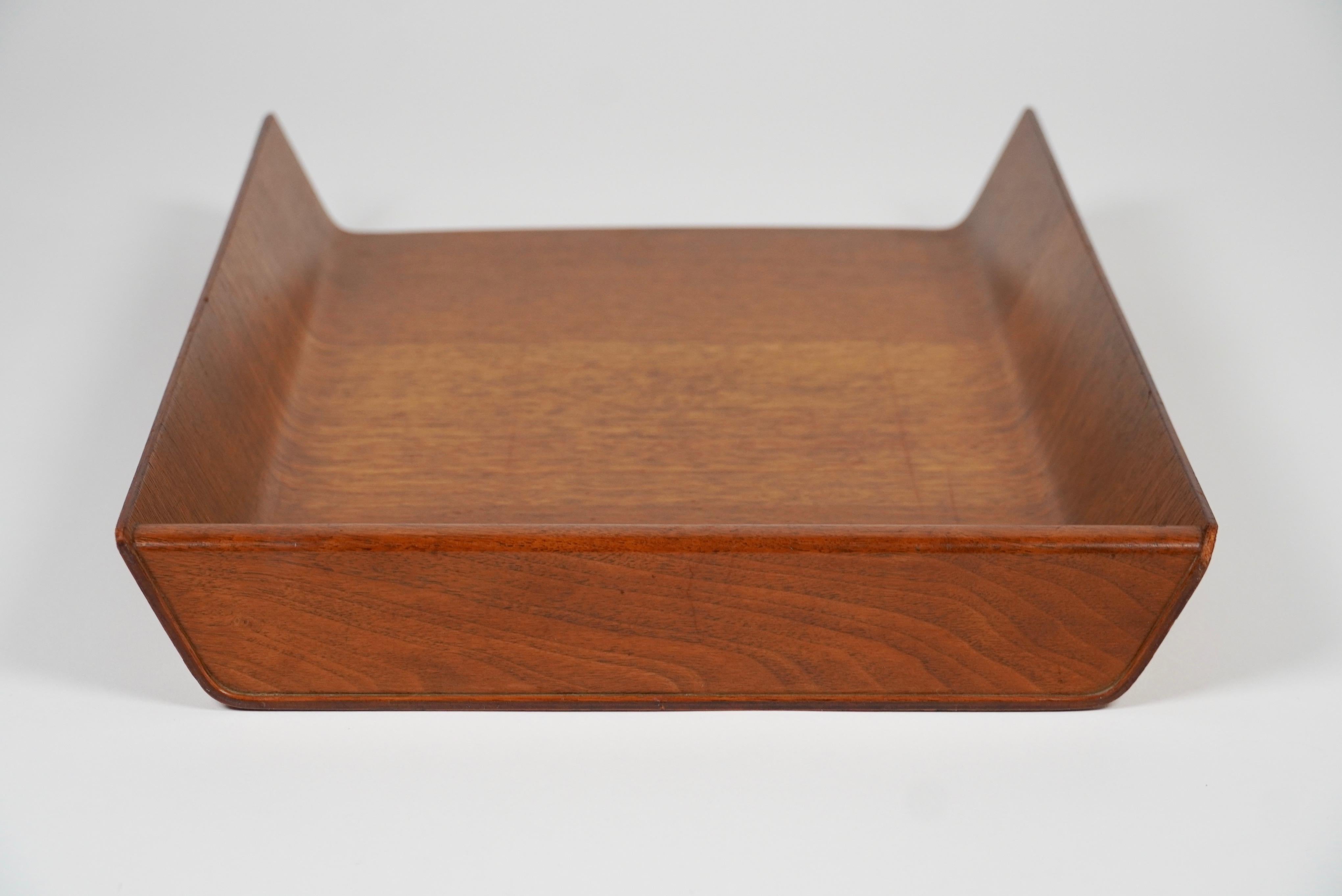 American Florence Knoll Walnut Plywood Letter Tray, Office Desk Accessory