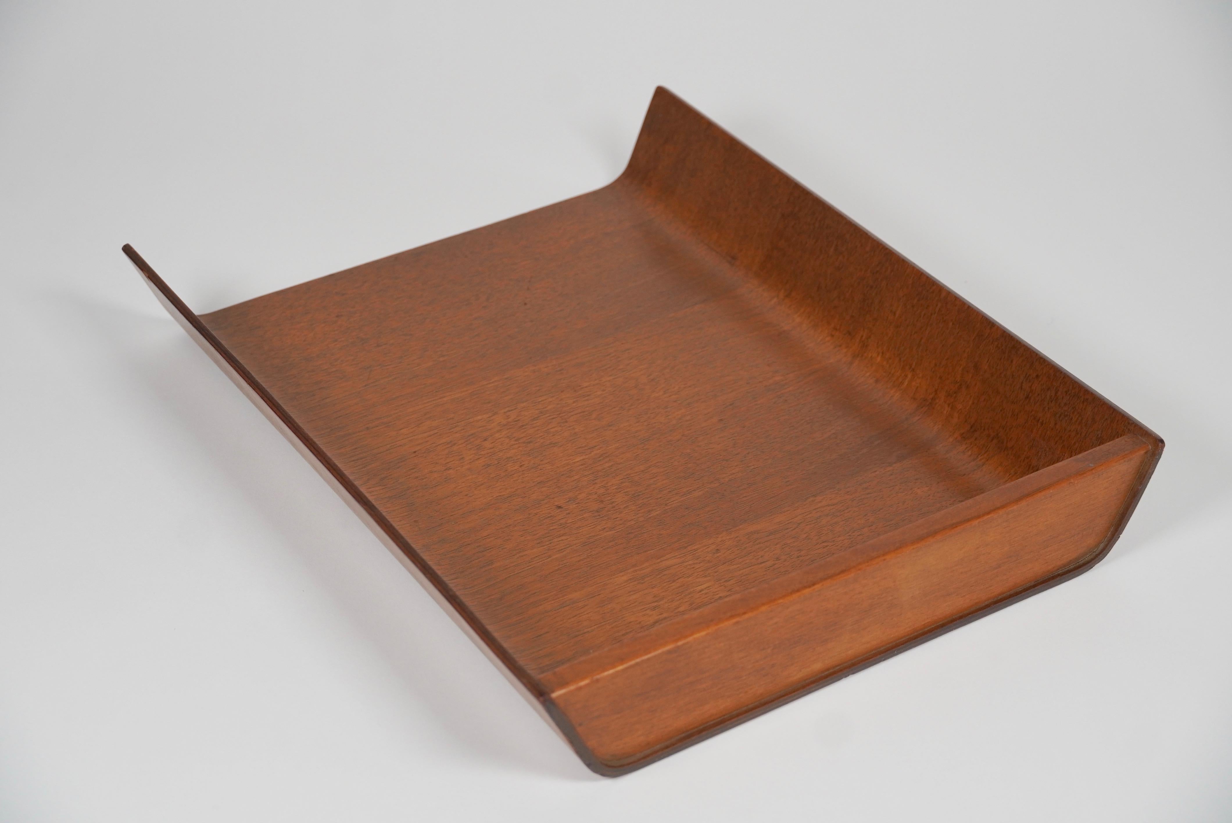 Mid-Century Modern Florence Knoll Walnut Plywood Letter Tray, Office Desk Accessory IBM