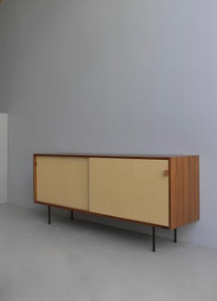 Florence Knoll Walnut Seagrass and Leather Sideboard by Knoll International