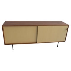 Florence Knoll Walnut Seagrass and Leather Sideboard by Knoll International