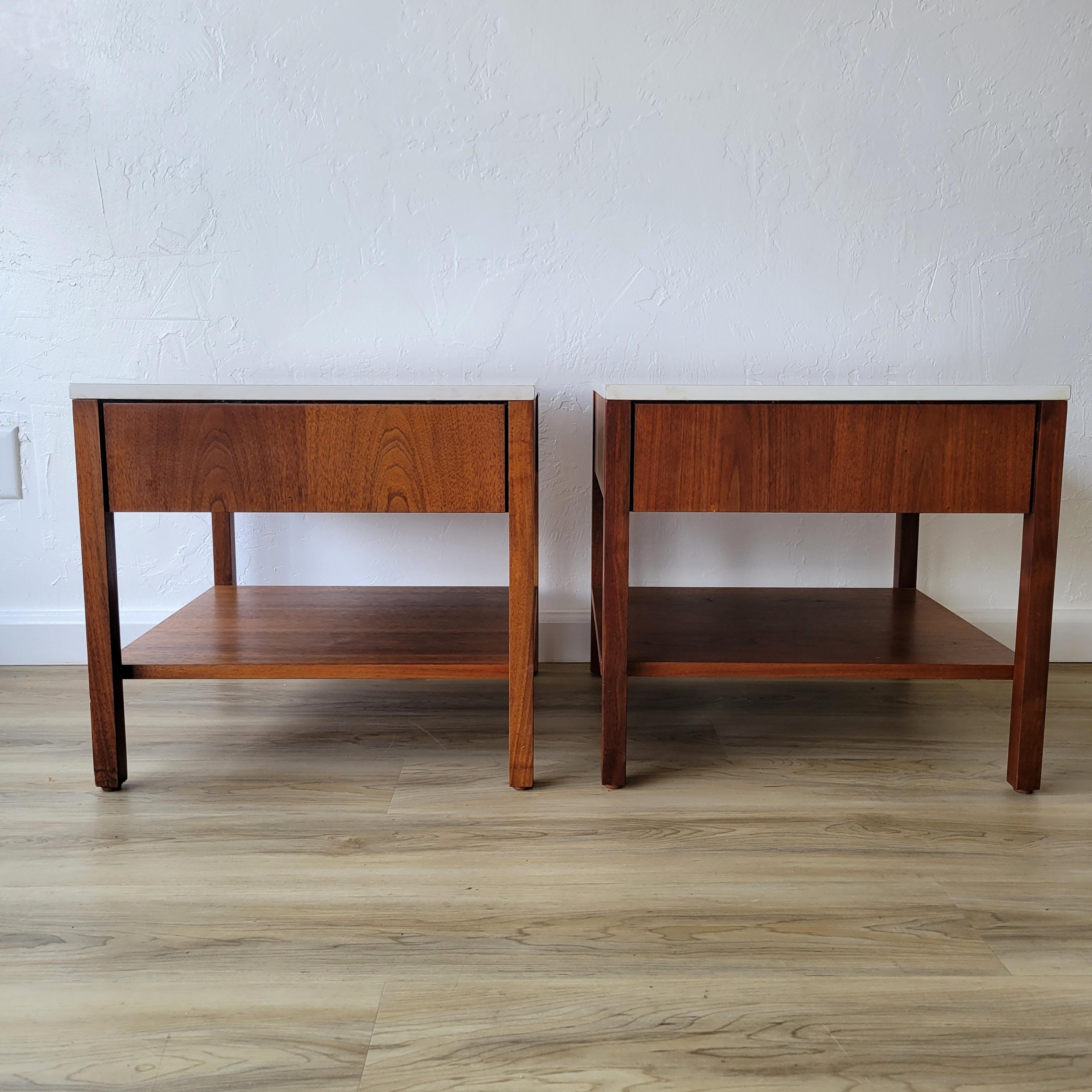 Florence Knoll Walnut + White Laminate Top Nightstand / Side Tables 1