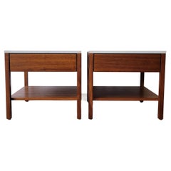 Florence Knoll Walnut + White Laminate Top Nightstand / Side Tables
