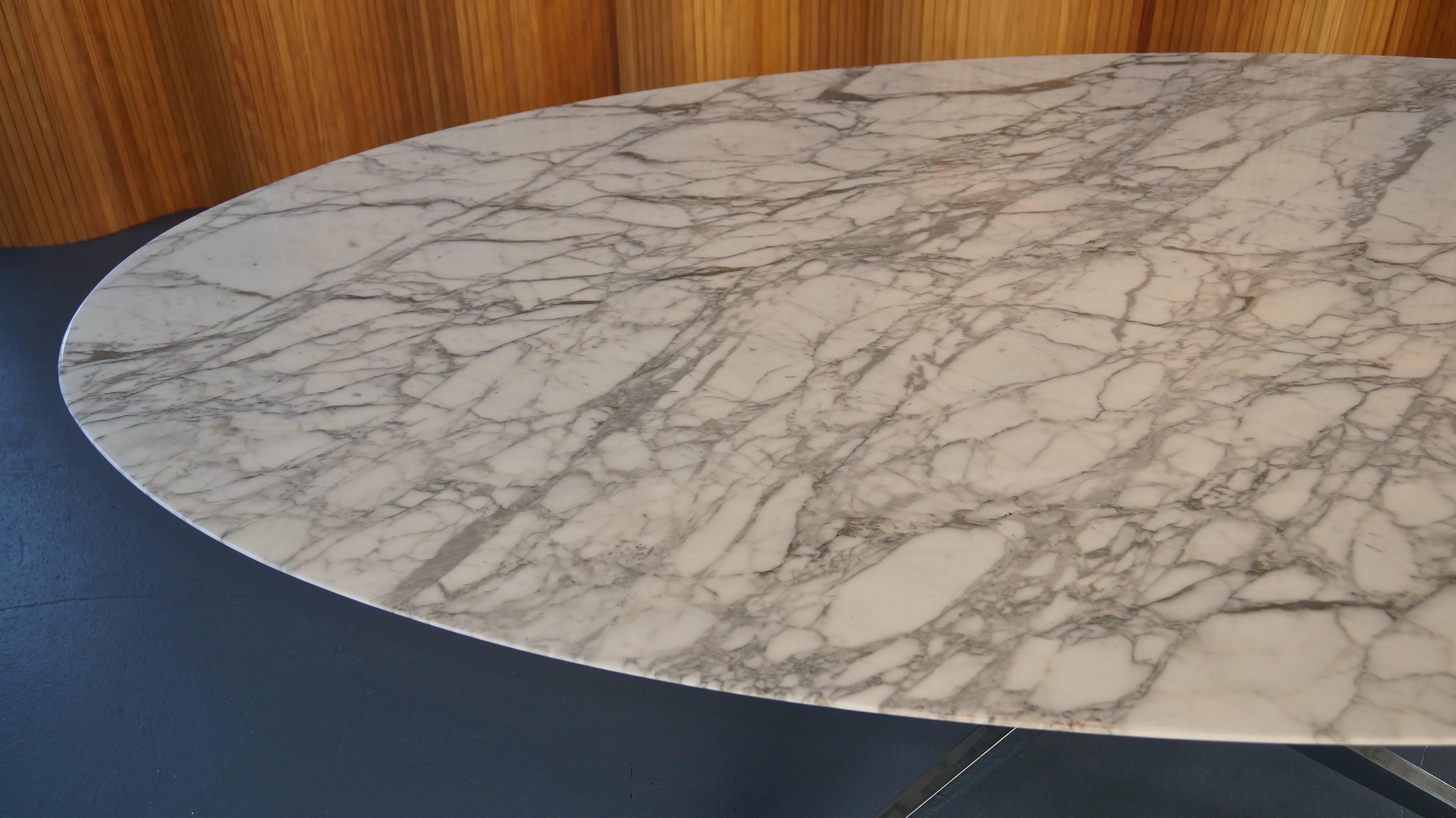 Florence Knoll White Calacatta Oval Marble Dining Table, Desk / Tulip Table In Good Condition In Huddersfield, GB