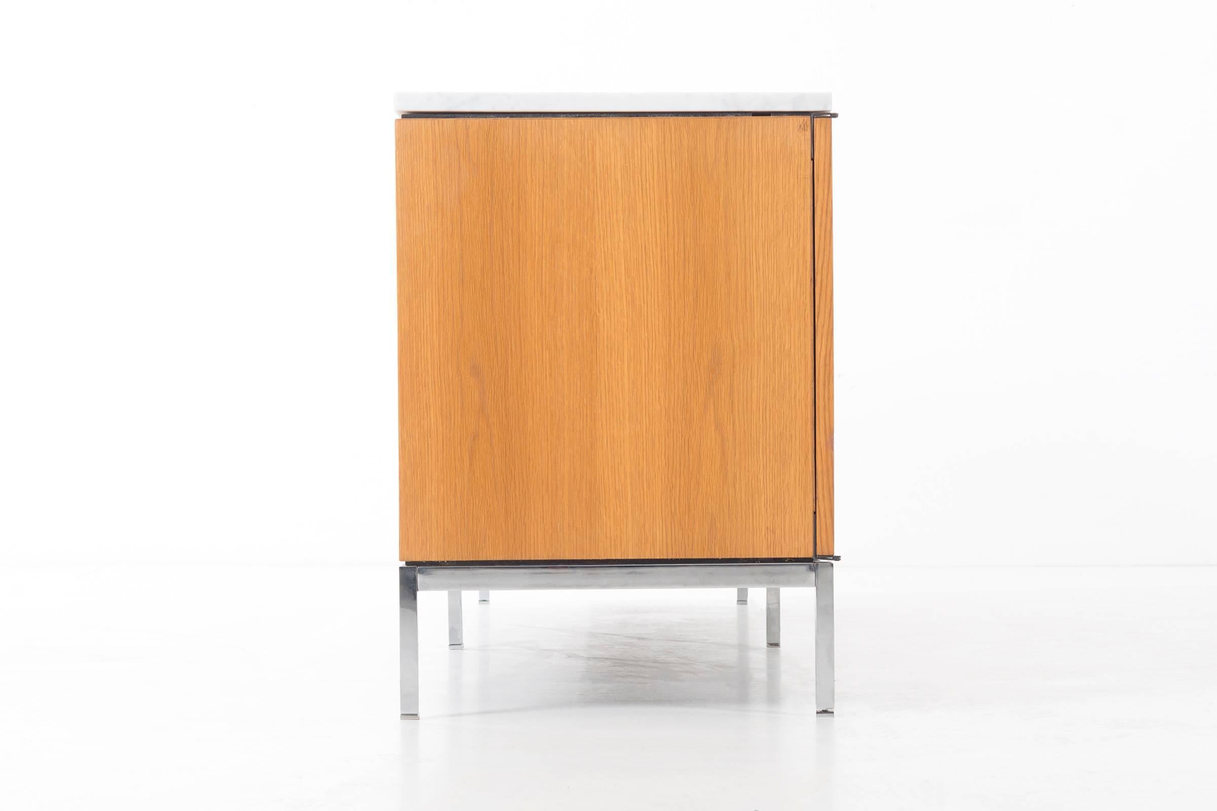 Mid-Century Modern Florence Knoll White Oak Credenza with Carrara Marble Top
