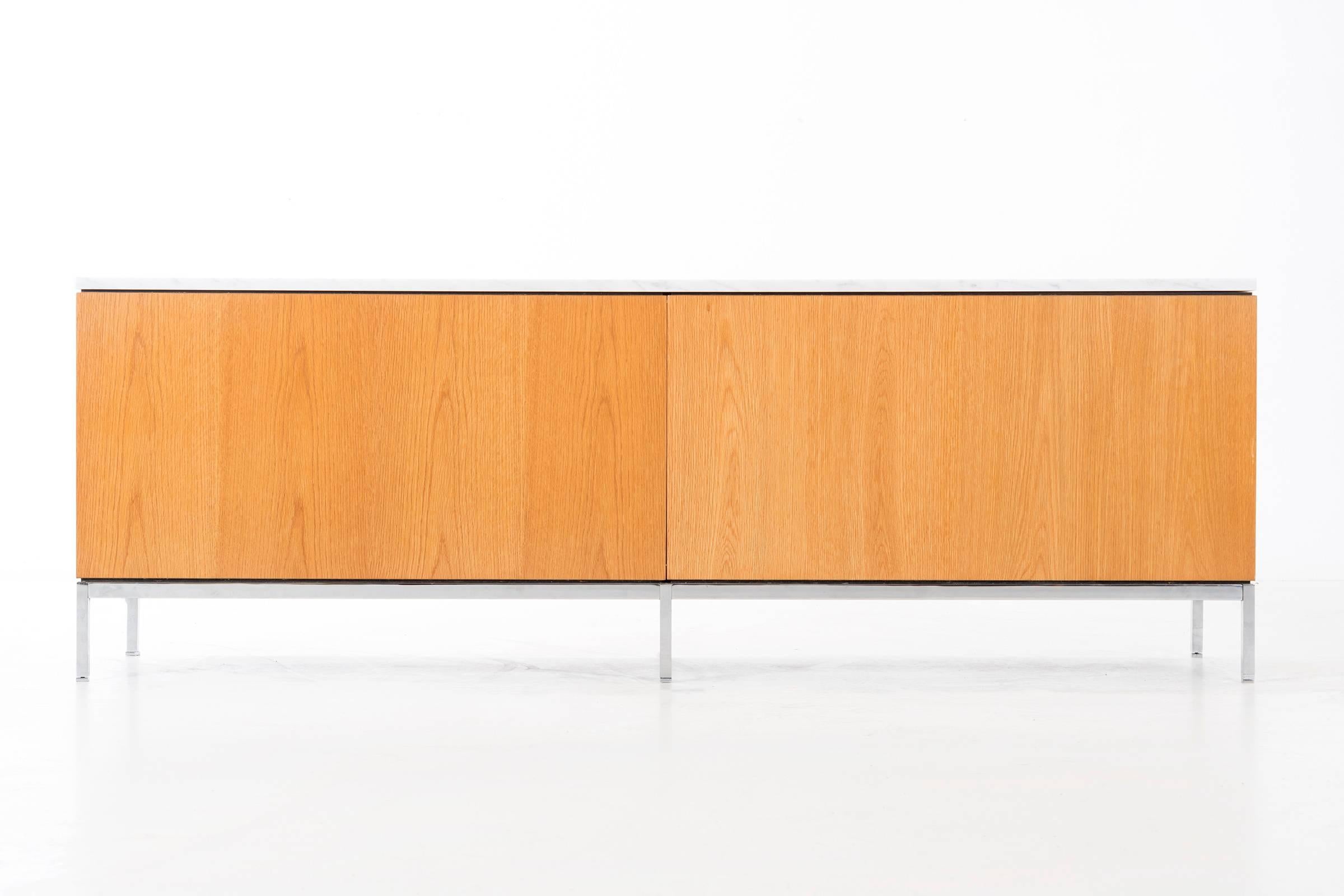 American Florence Knoll White Oak Credenza with Carrara Marble Top