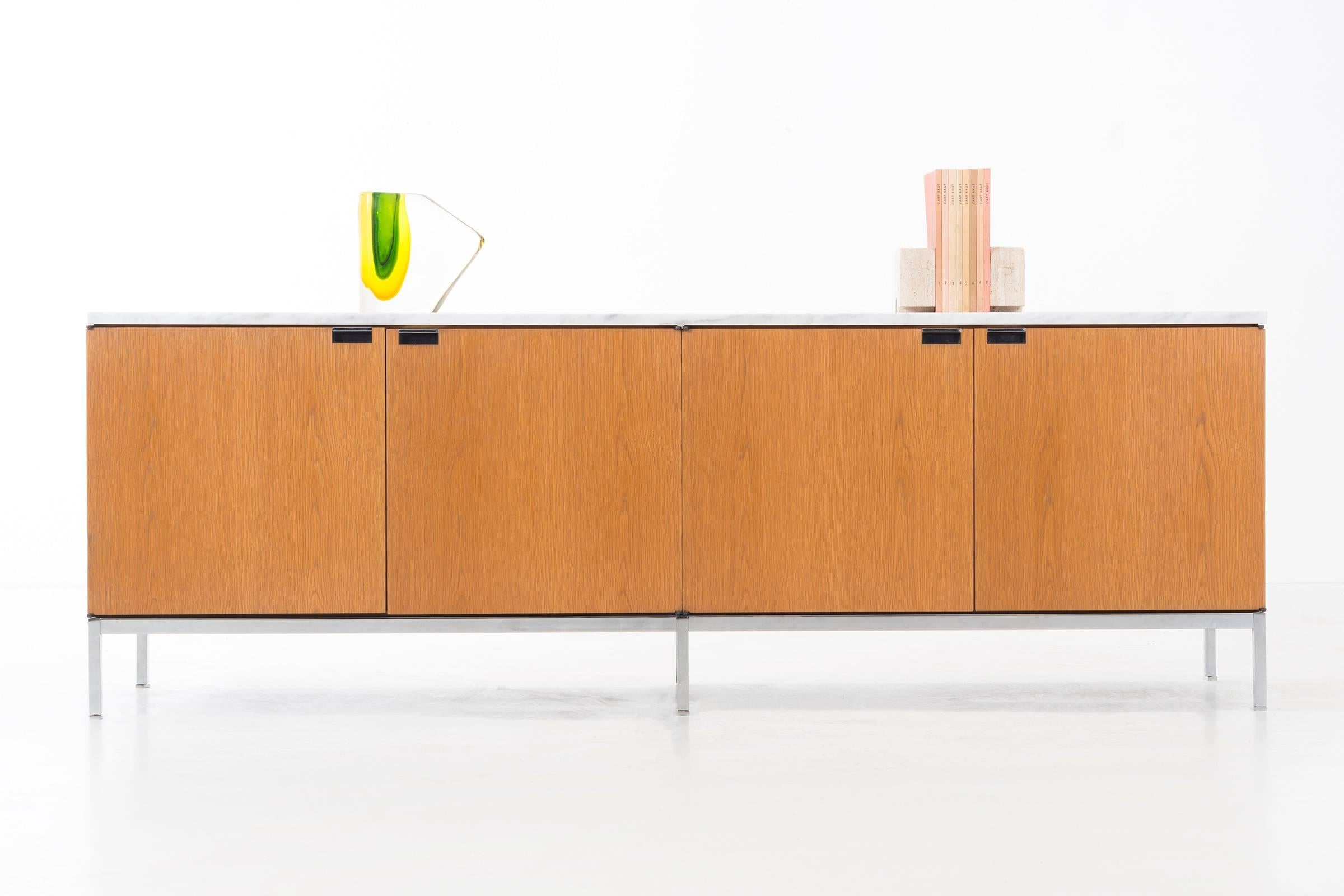 Mid-20th Century Florence Knoll White Oak Credenza with Carrara Marble Top
