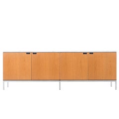 Florence Knoll White Oak Credenza with Carrara Marble Top
